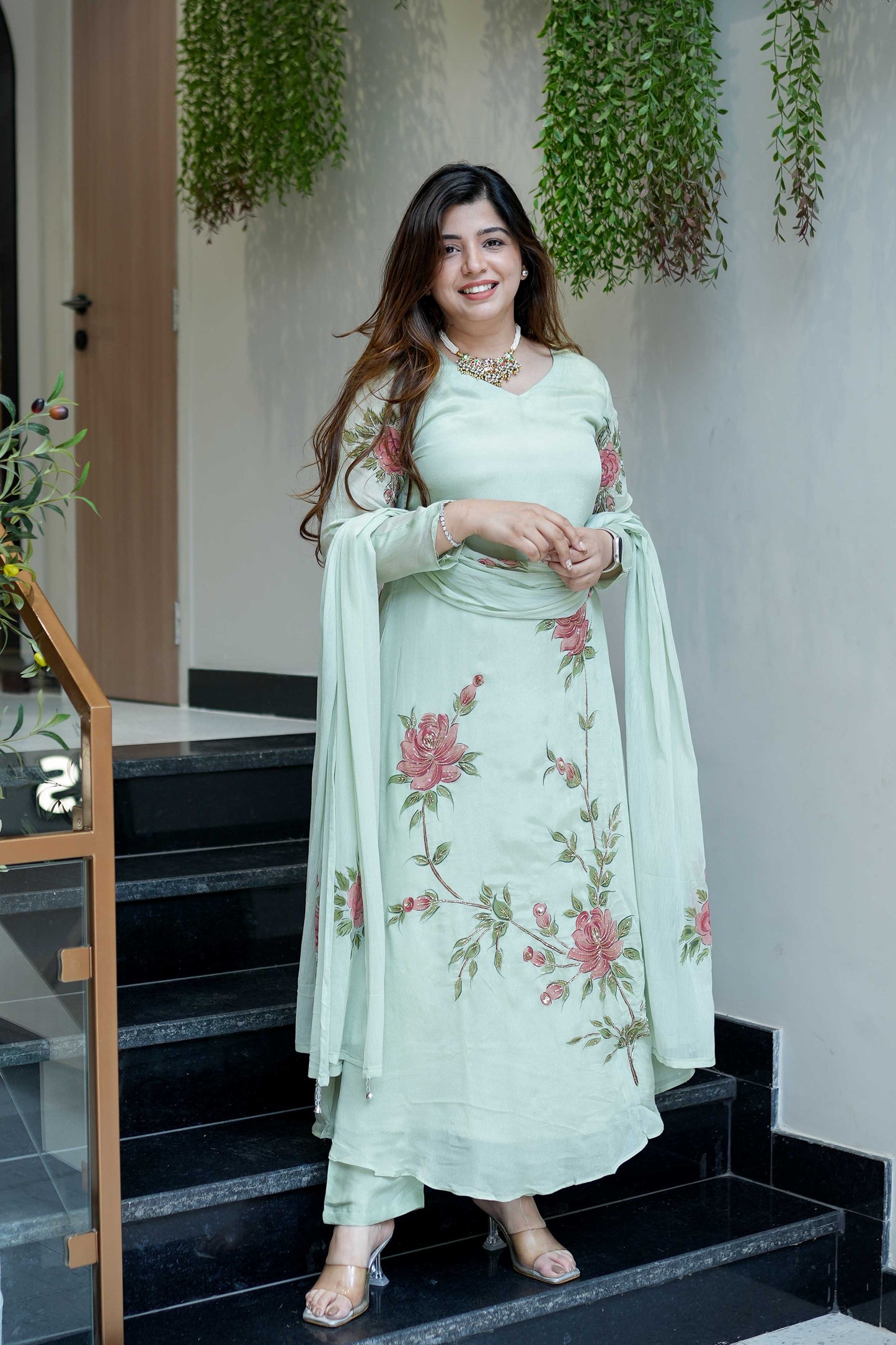 Diya Hand Painted Anarkali Suit Set