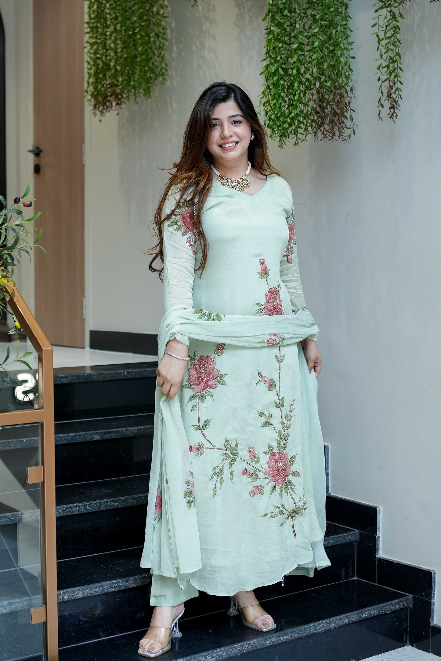 Diya Hand Painted Anarkali Suit Set