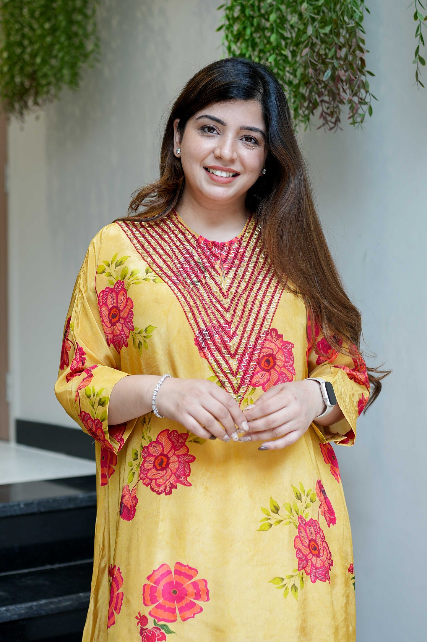 Filth Printed Cordset With Embroidred Neckline