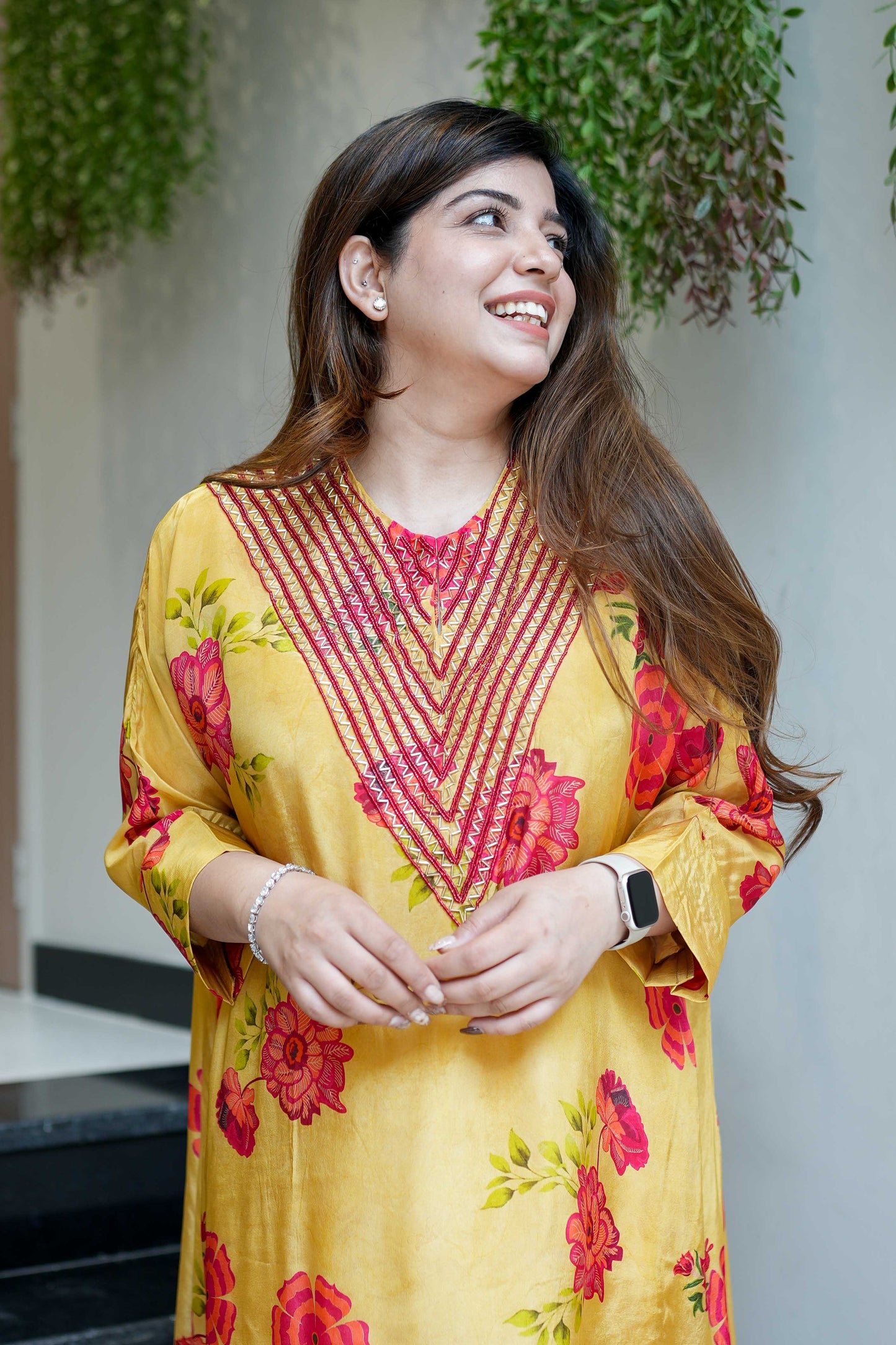 Filth Printed Cordset With Embroidred Neckline