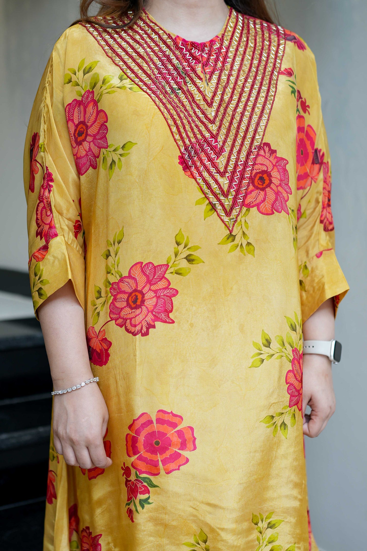 Filth Printed Cordset With Embroidred Neckline