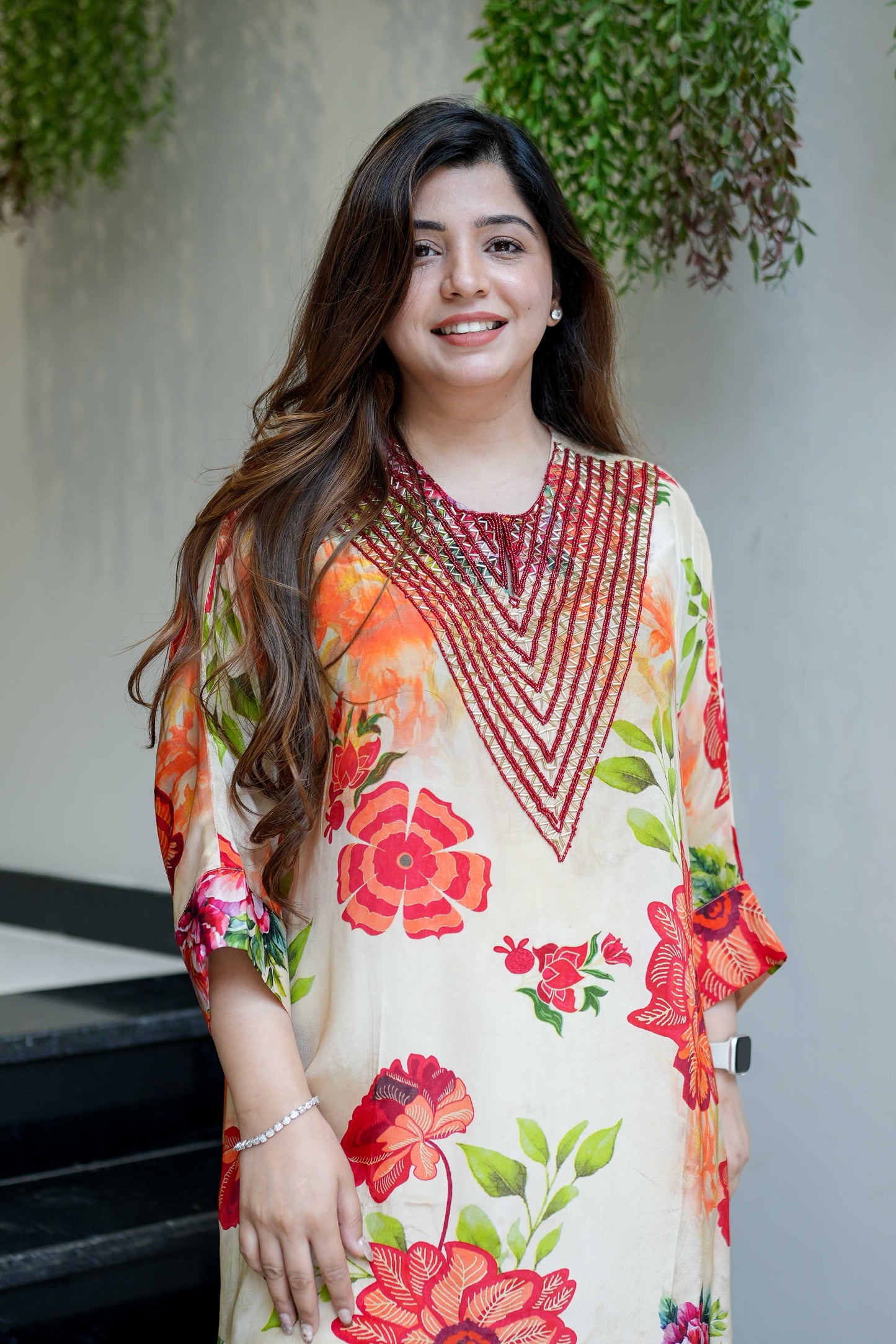 Filth Printed Cordset With Embroidred Neckline