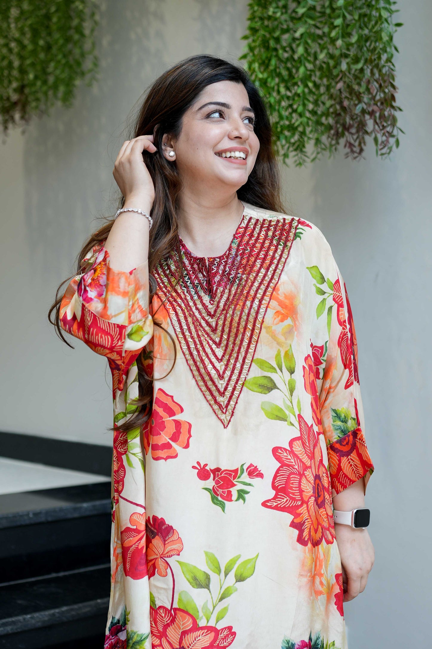 Filth Printed Cordset With Embroidred Neckline