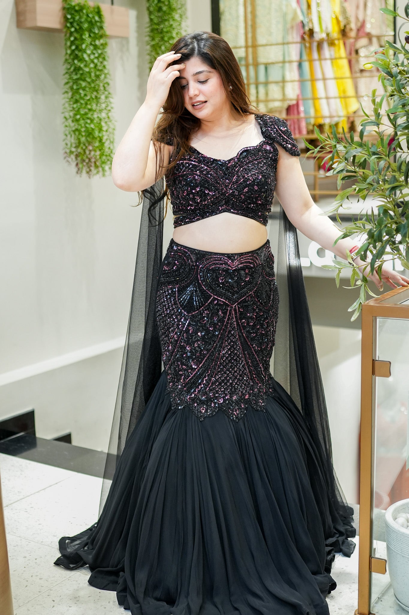 Tvesha Hand Embroidered Fish Cut Lehenga