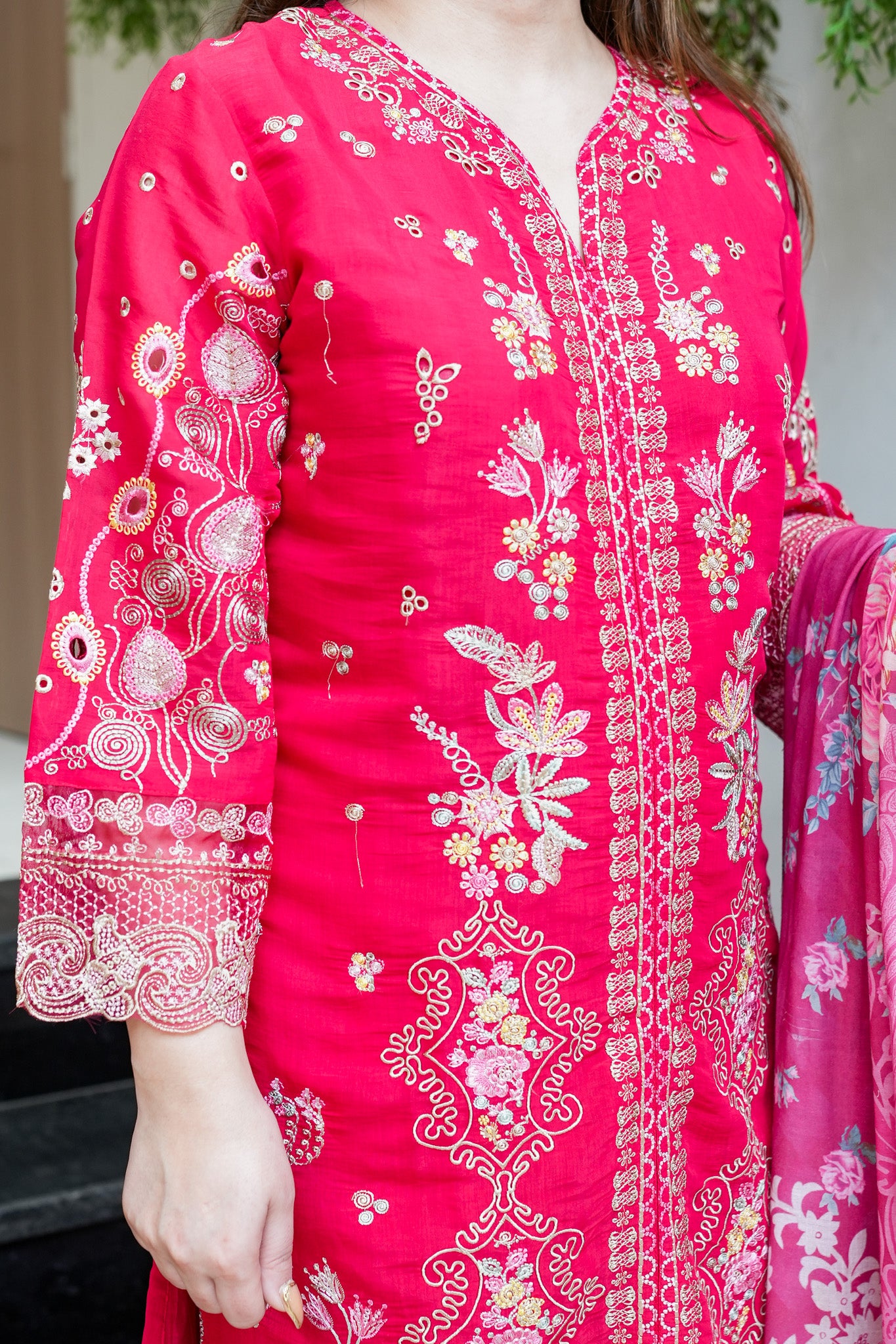 Farzeena Schiffli Detailing Suit Set