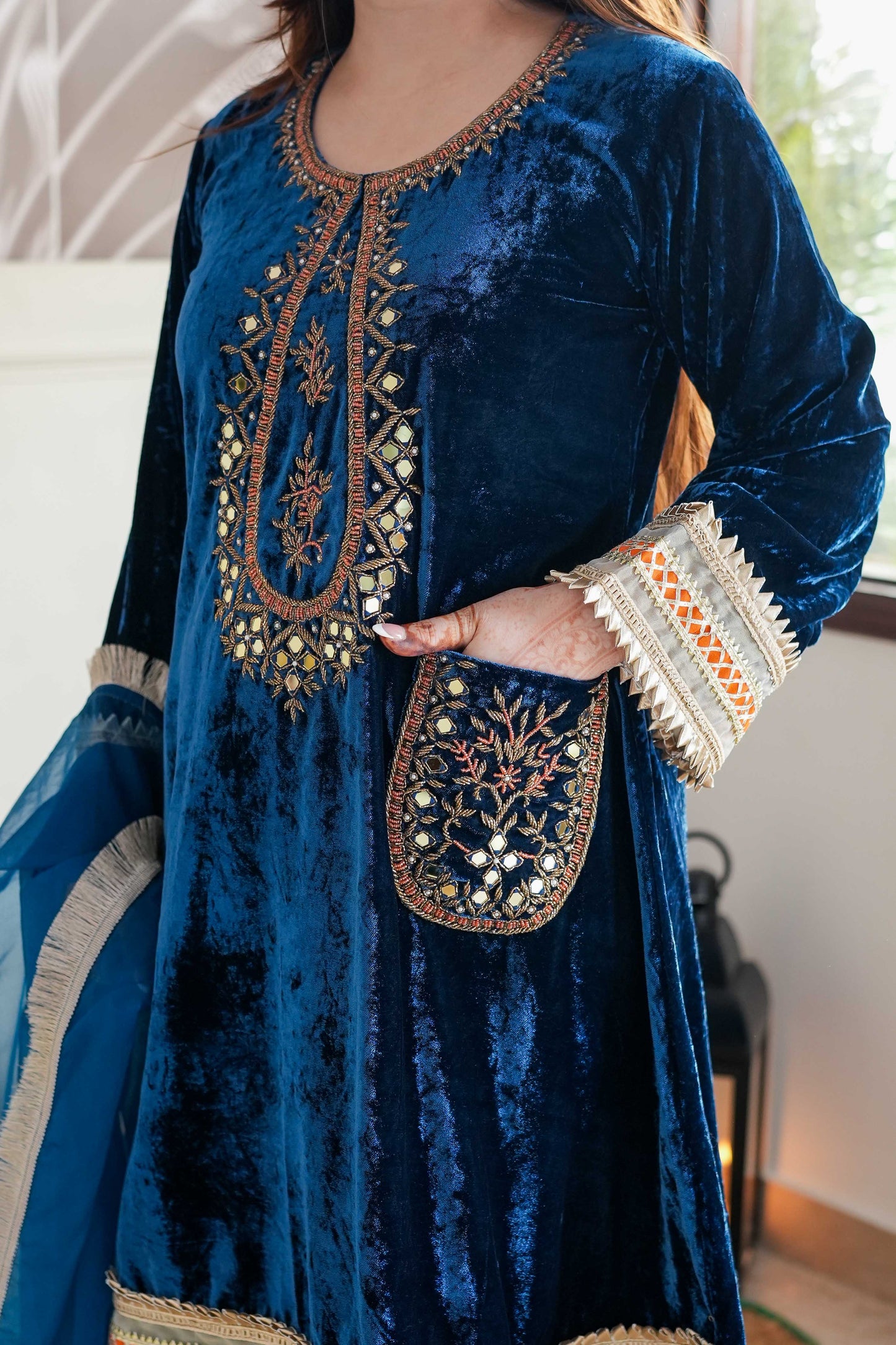 Mehra Blue Velvet Embroidered Suit Set