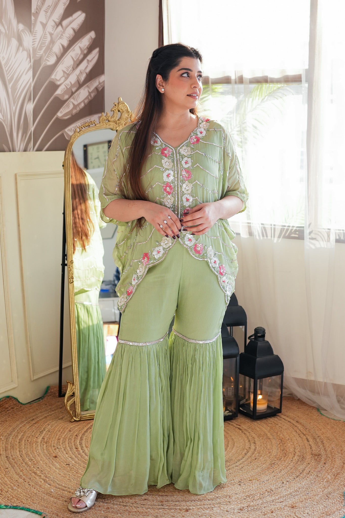 Meena Green Embroidred Cord Set