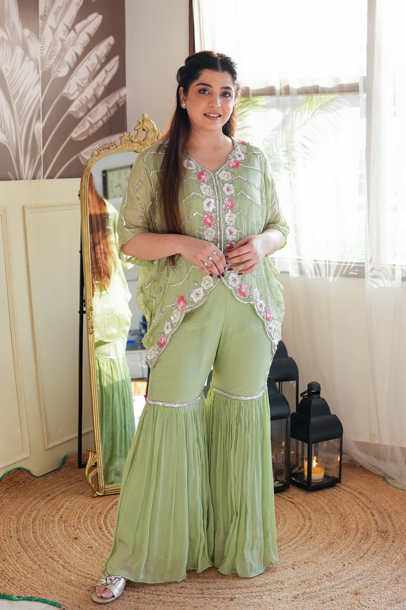 Meena Green Embroidred Cord Set