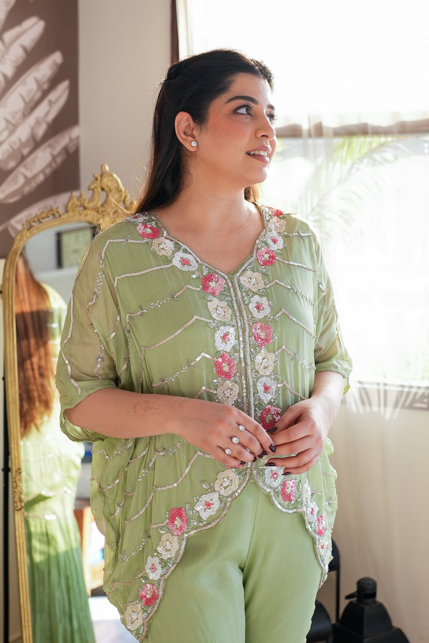 Meena Green Embroidred Cord Set