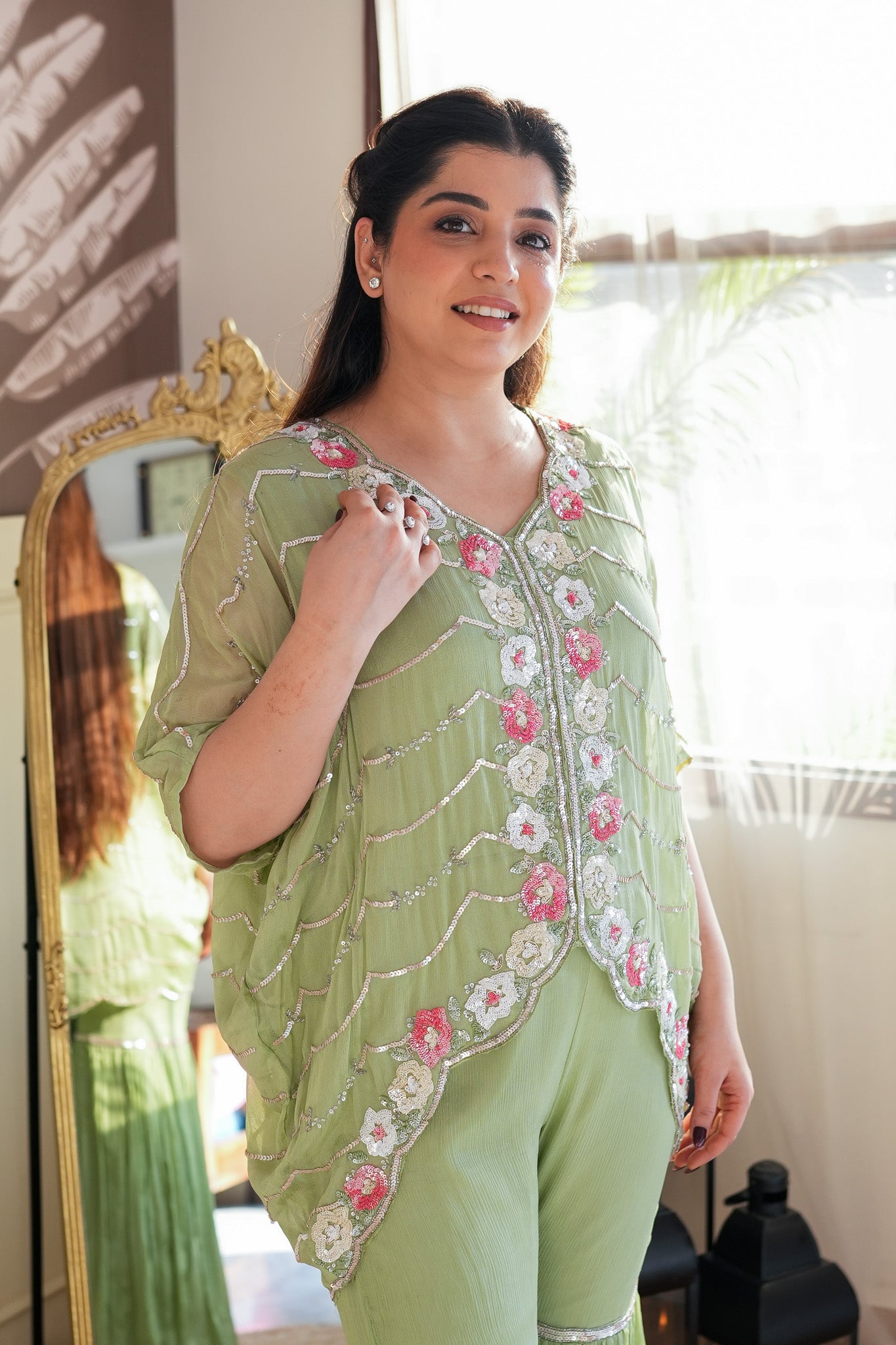 Meena Green Embroidred Cord Set