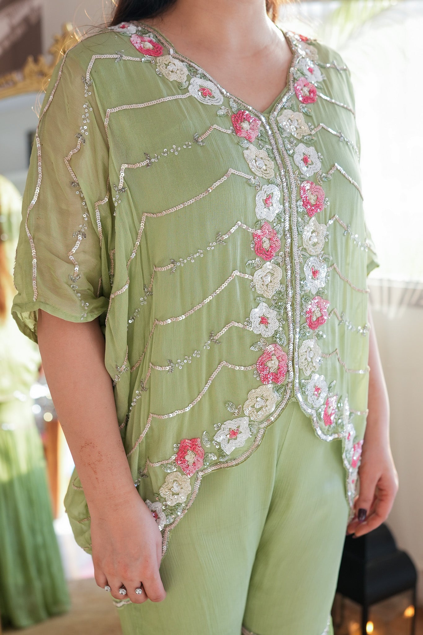 Meena Green Embroidred Cord Set