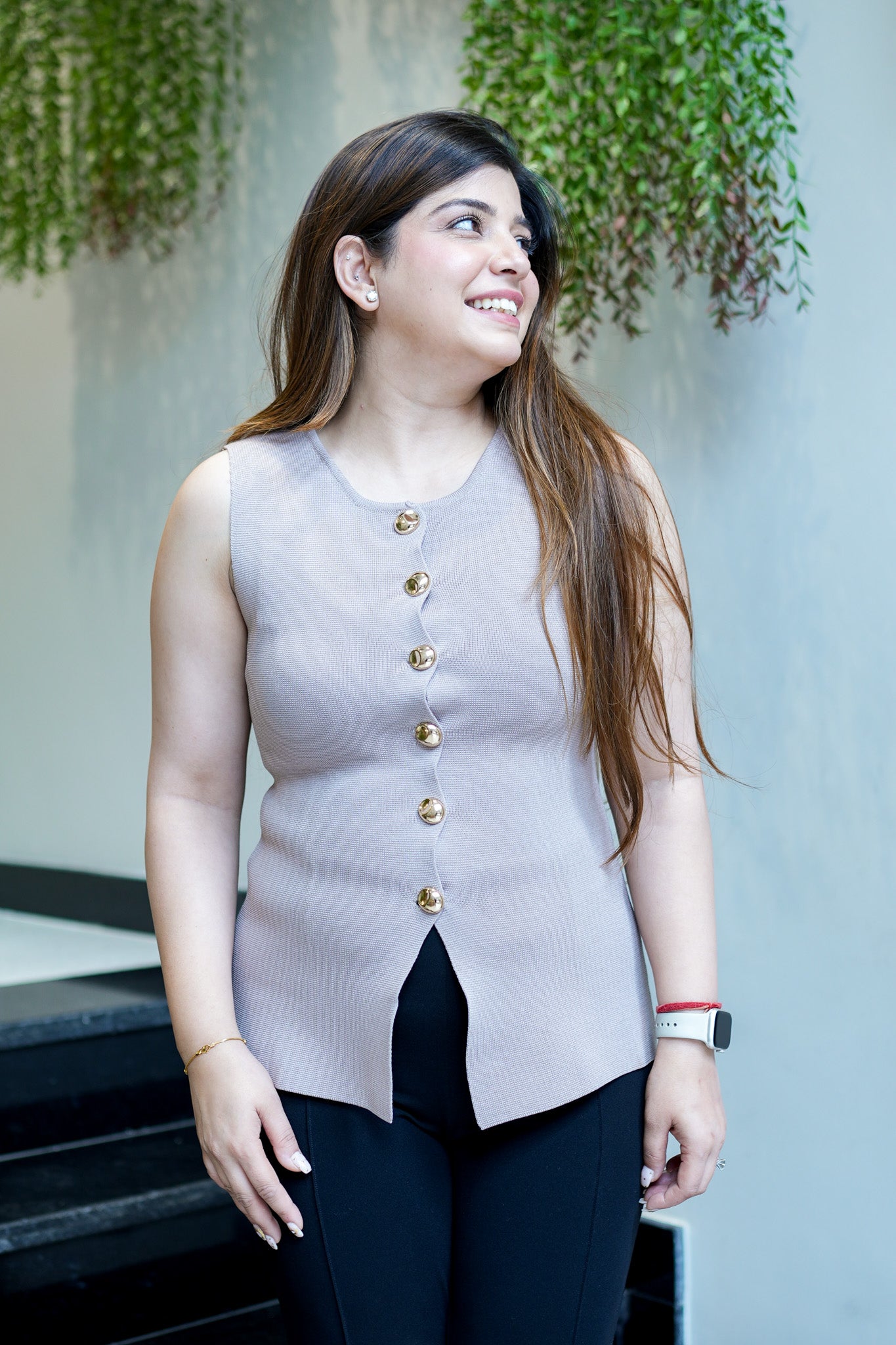 Pixi Button Embellished Vest Top