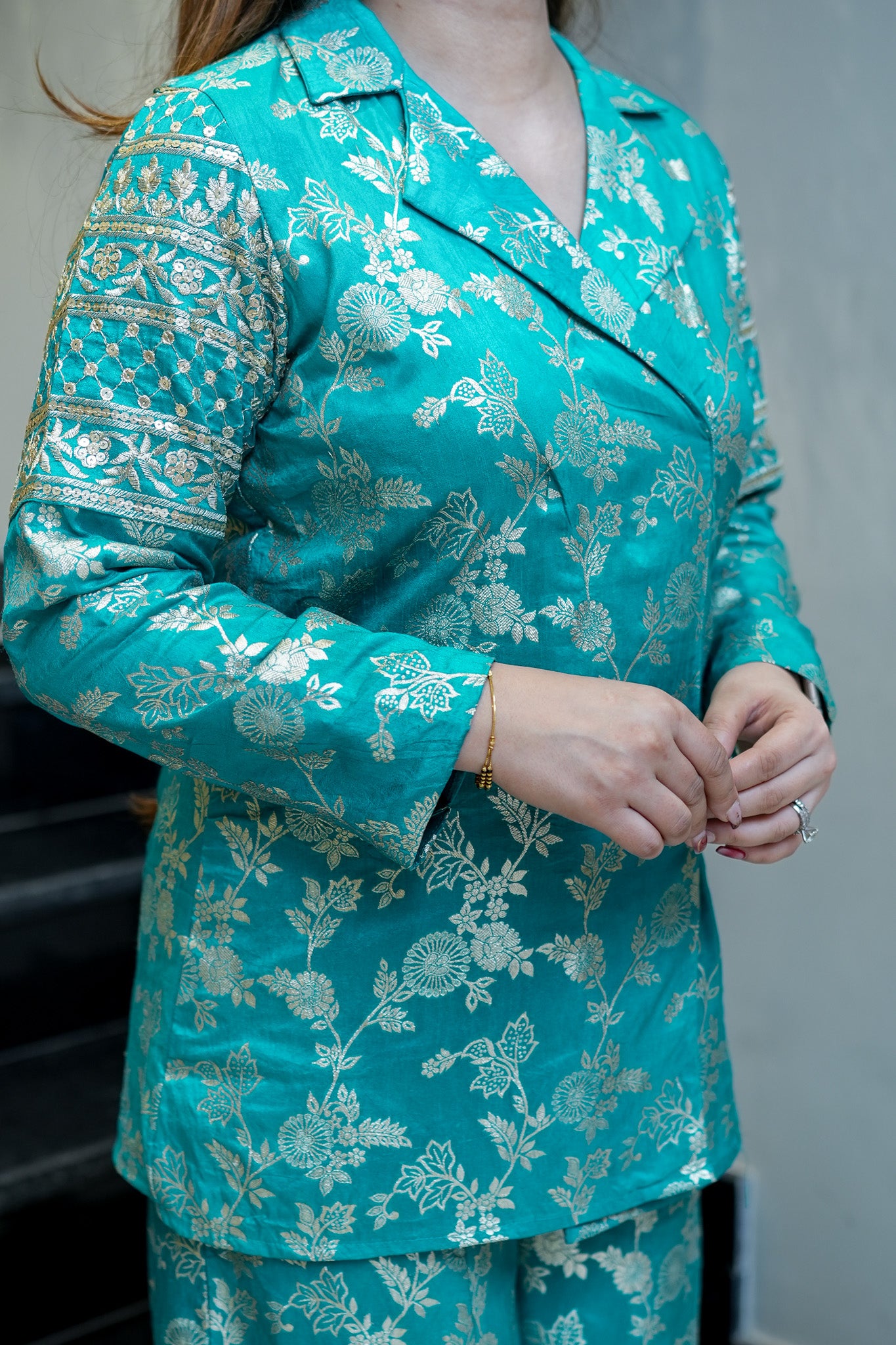 Hamsha Turquoise Green Brocade Co-ord Set