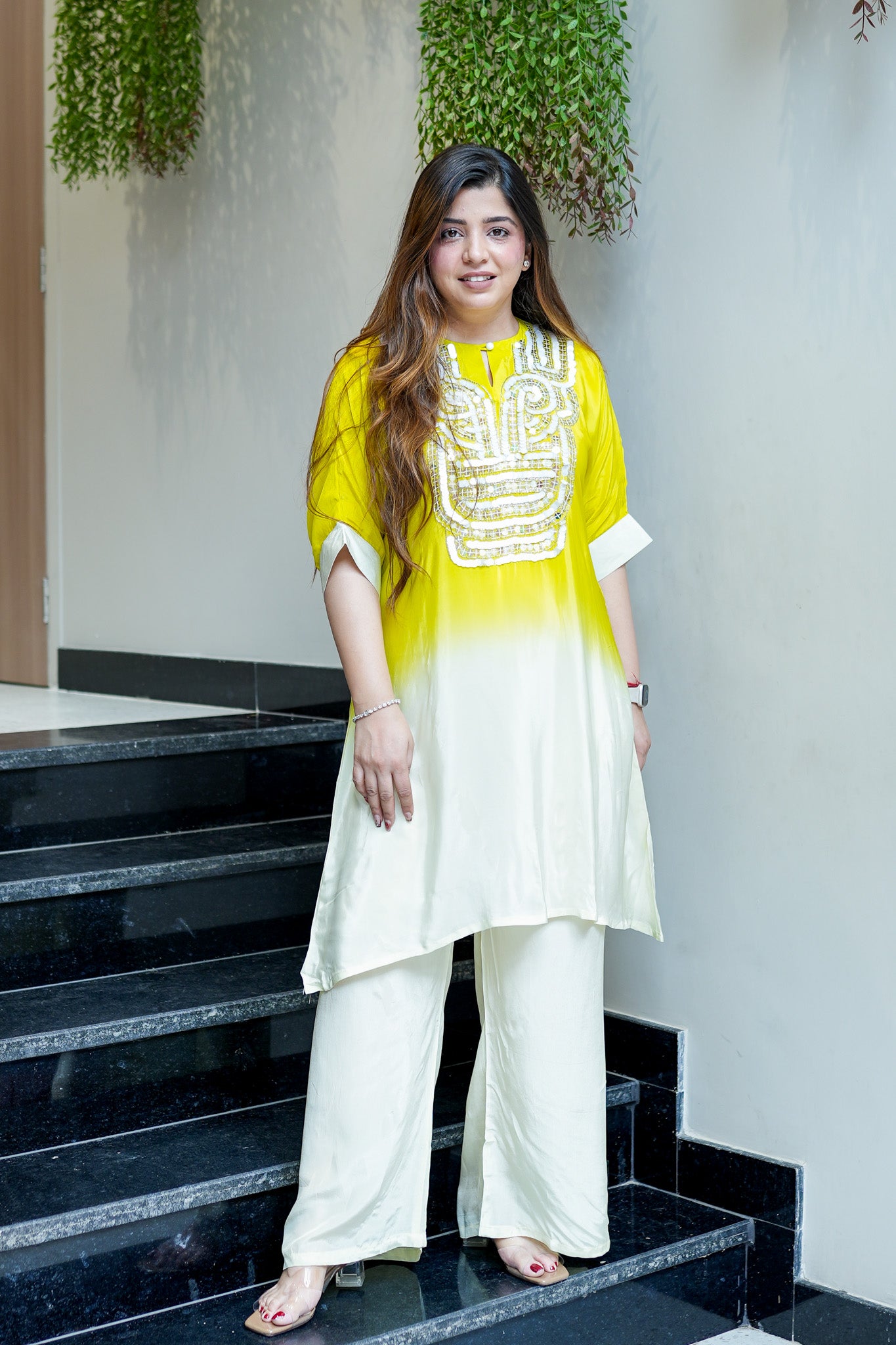 Ziya Yellow Embroidered Co ord Set