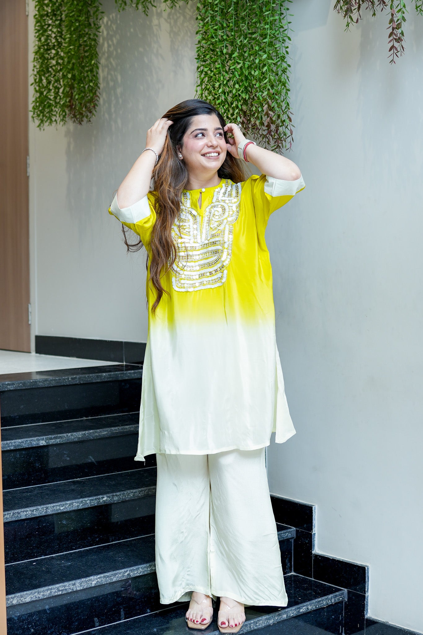 Ziya Yellow Embroidered Co ord Set