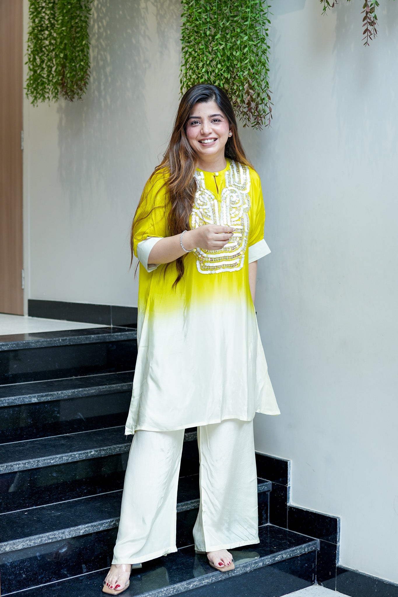 Ziya Yellow Embroidered Co ord Set