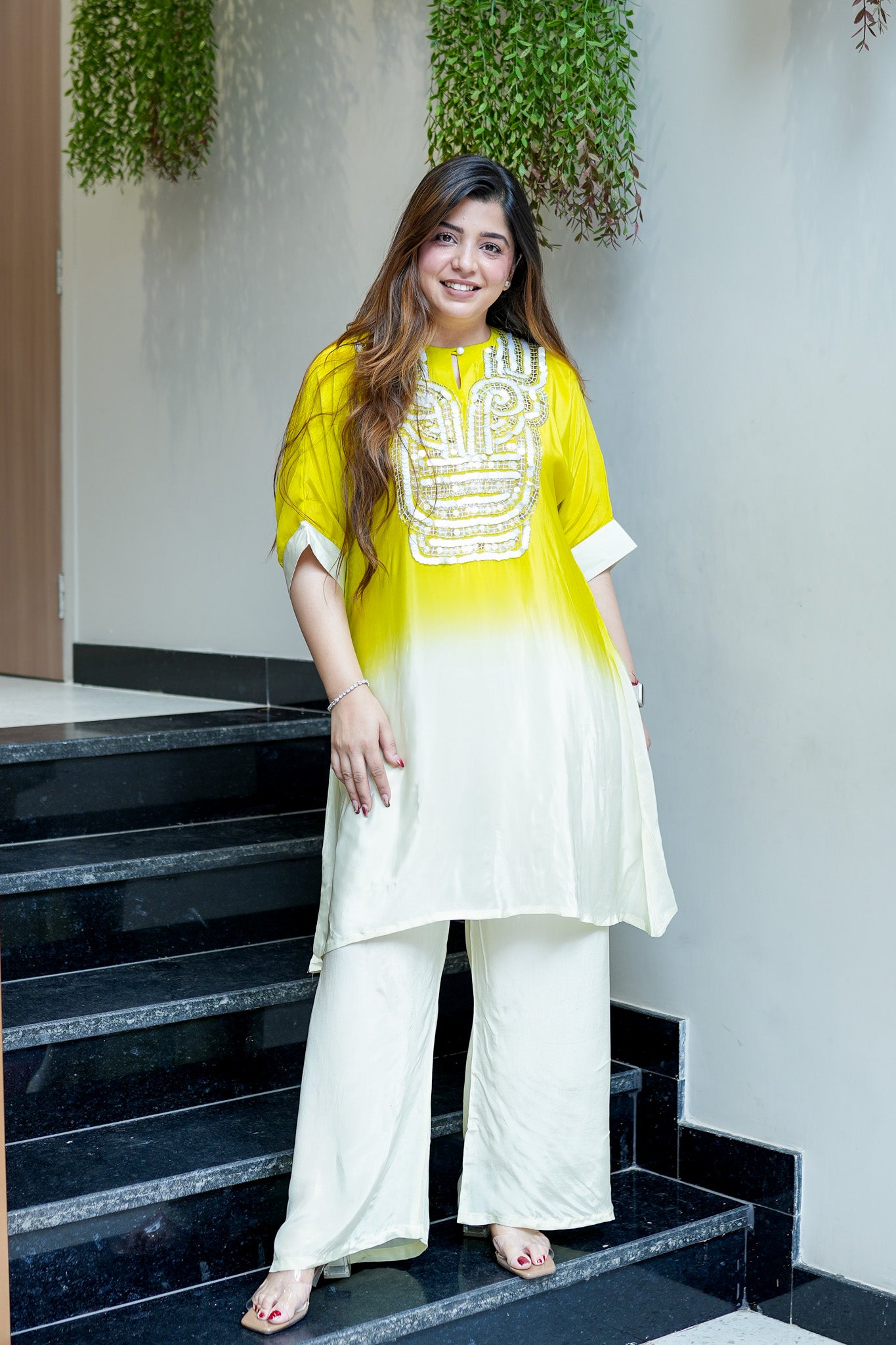Ziya Yellow Embroidered Co ord Set