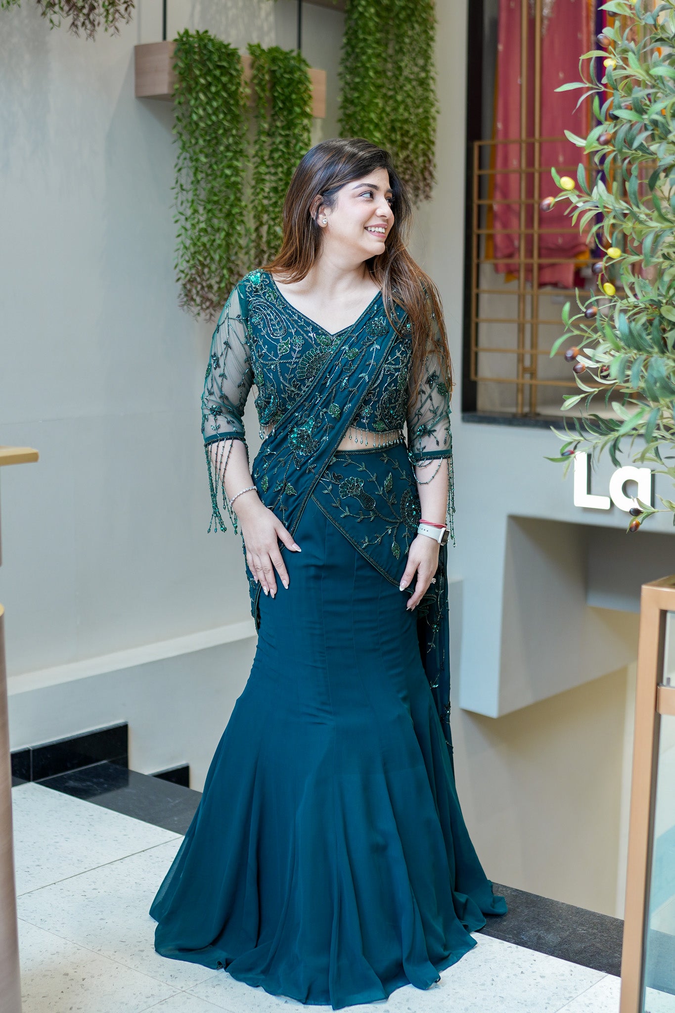 Vinisa Green Drape Saree