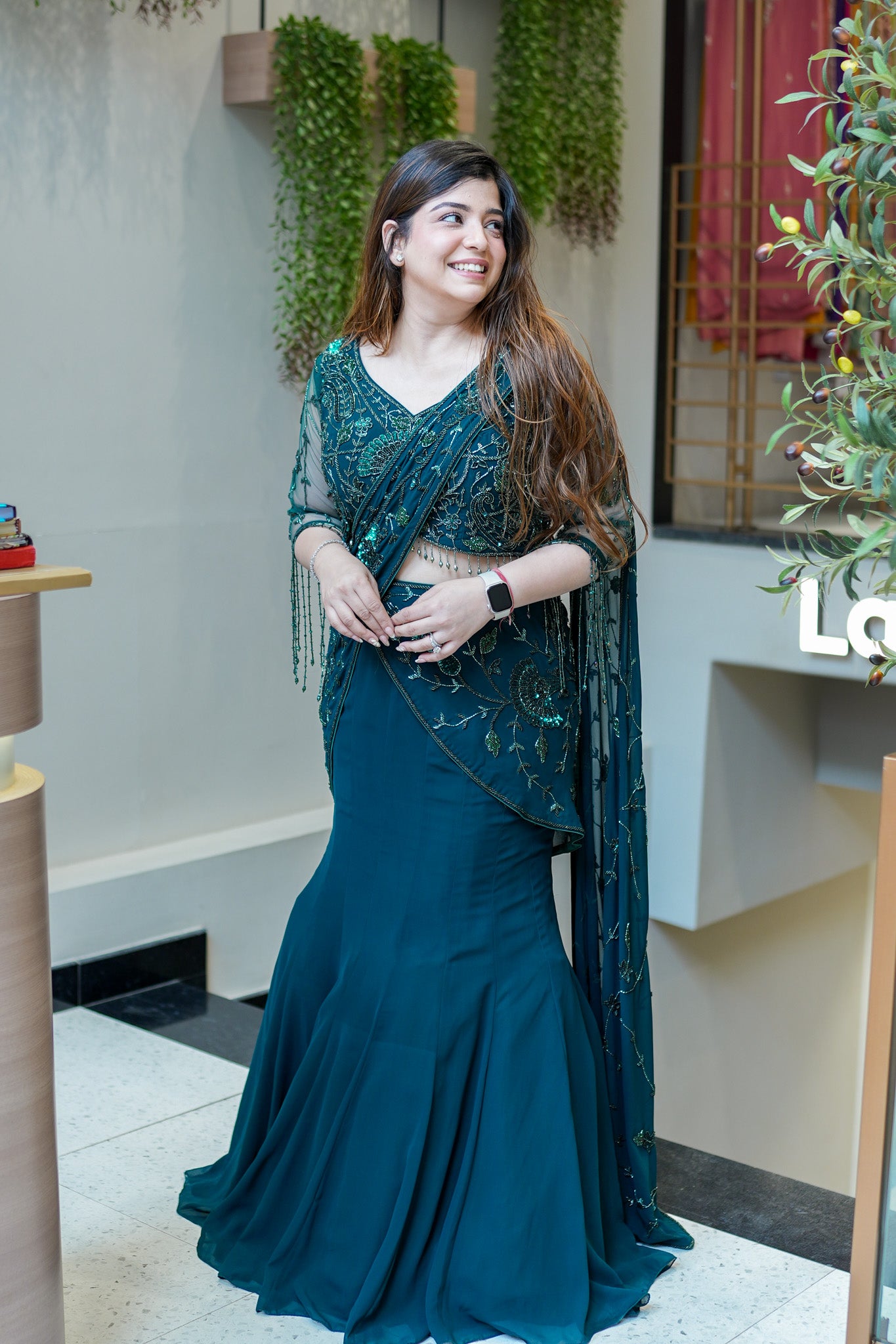 Vinisa Green Drape Saree