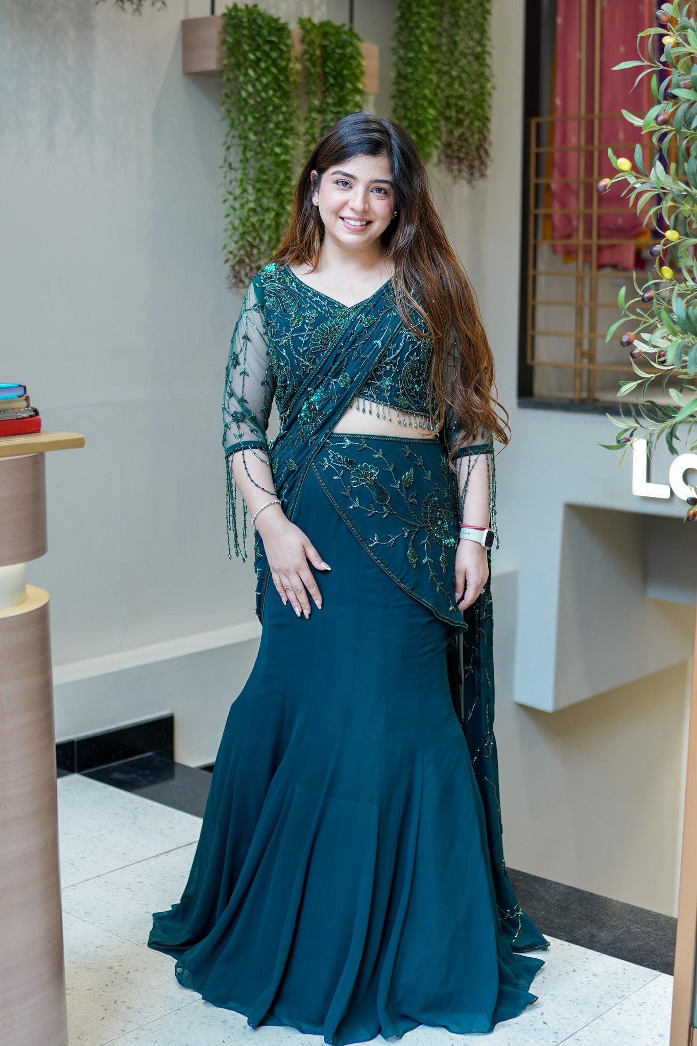 Vinisa Green Drape Saree
