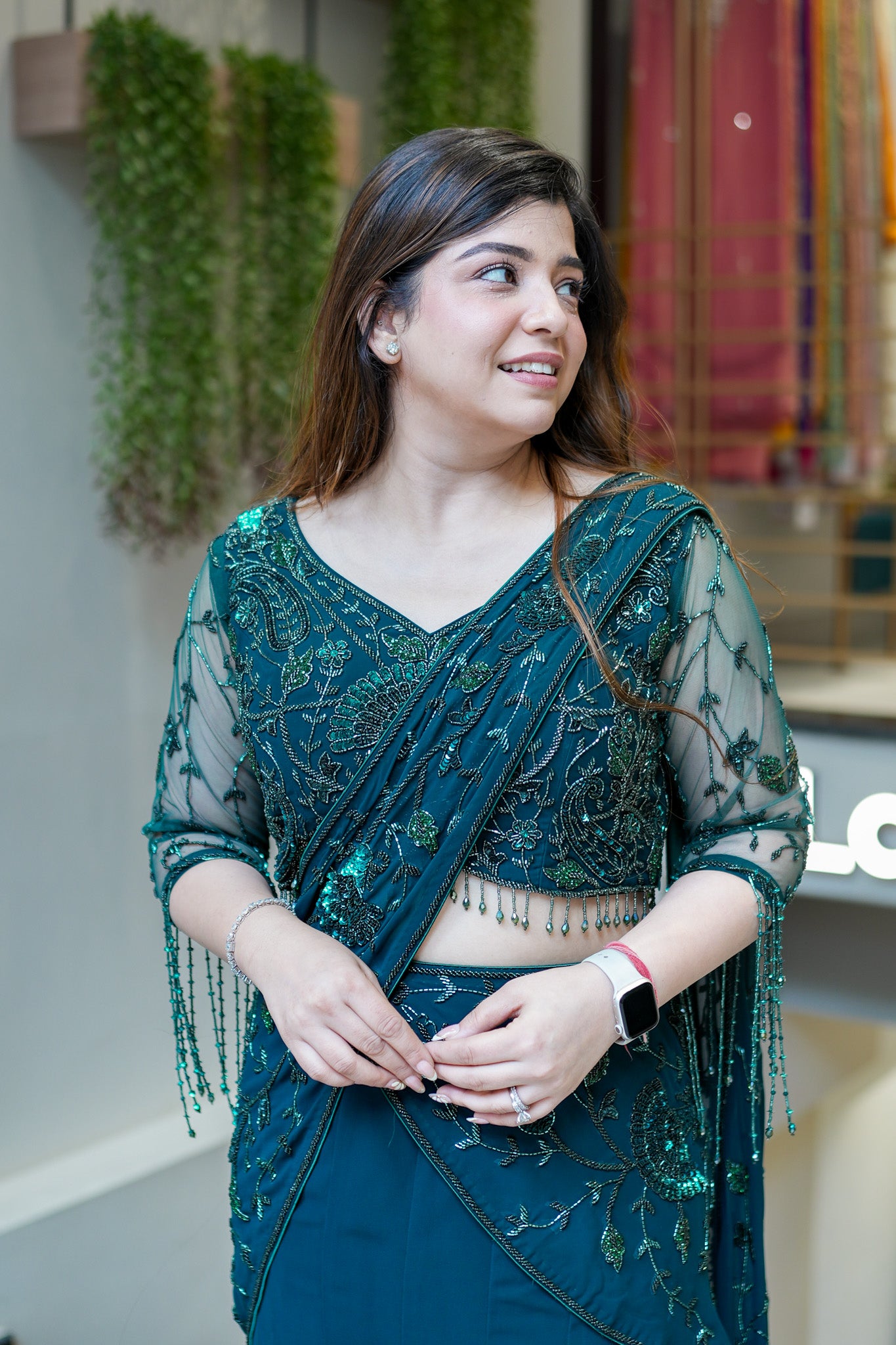 Vinisa Green Drape Saree