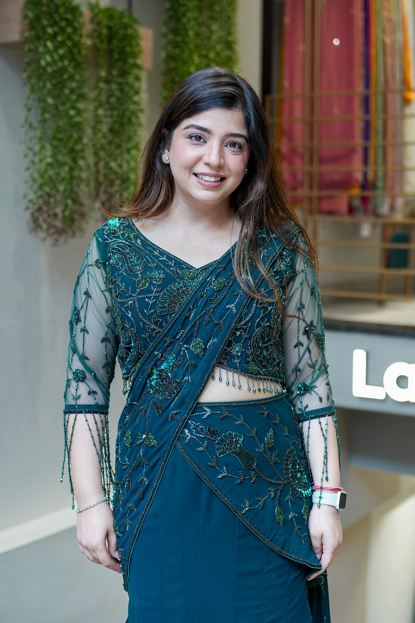 Vinisa Green Drape Saree