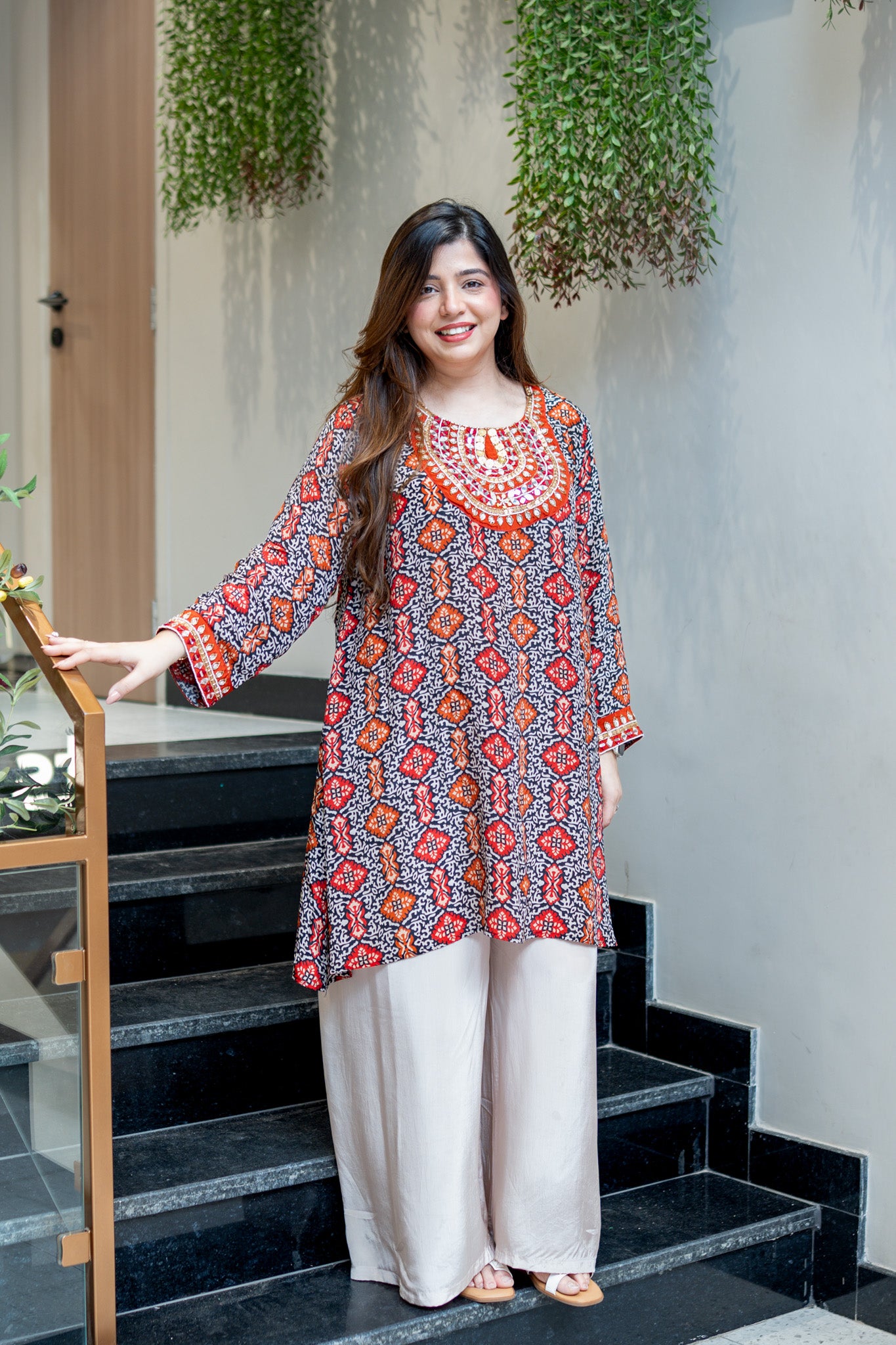 Anaya Black Printed Beads Detailing Co ord Set