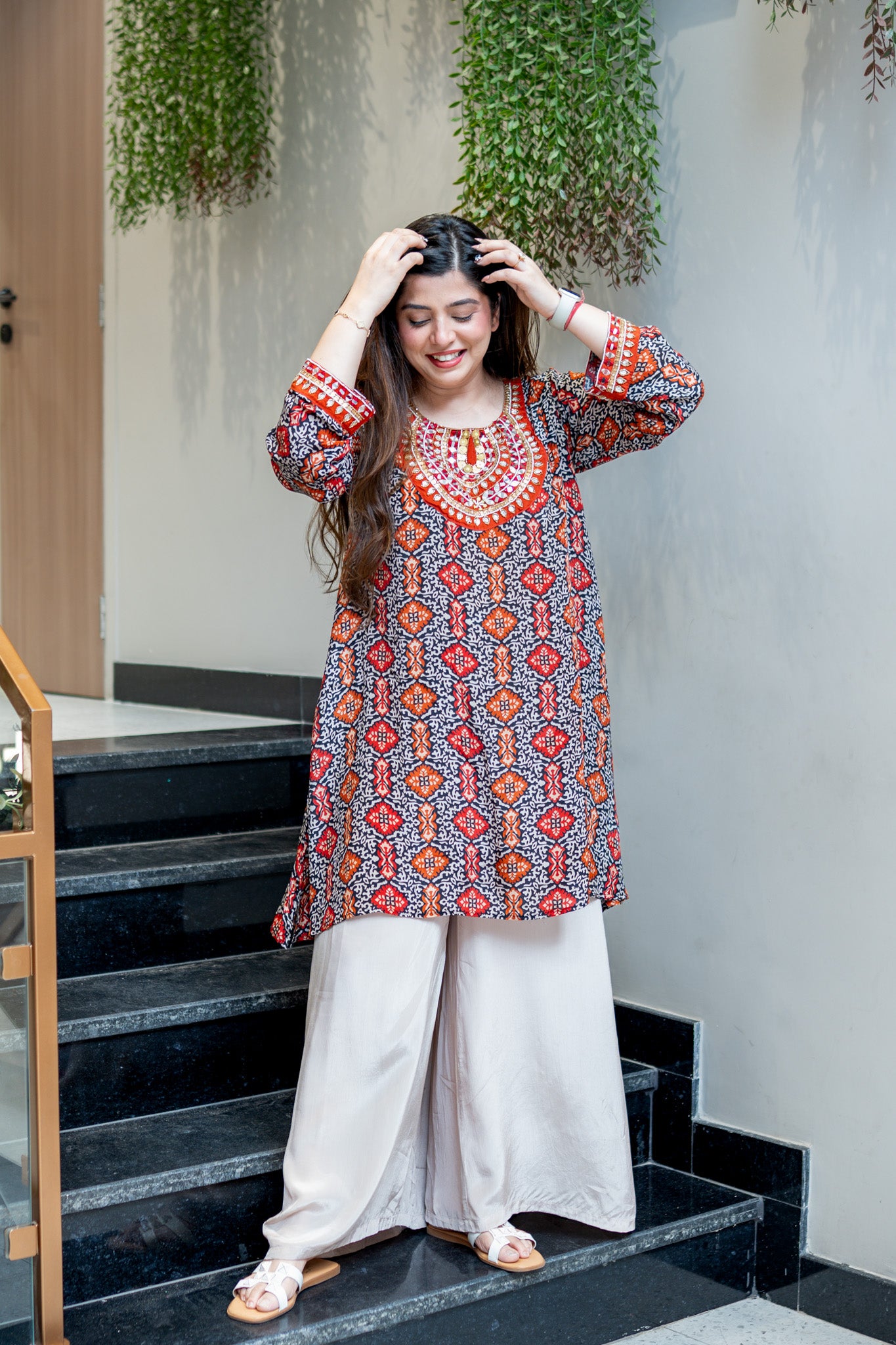 Anaya Black Printed Beads Detailing Co ord Set