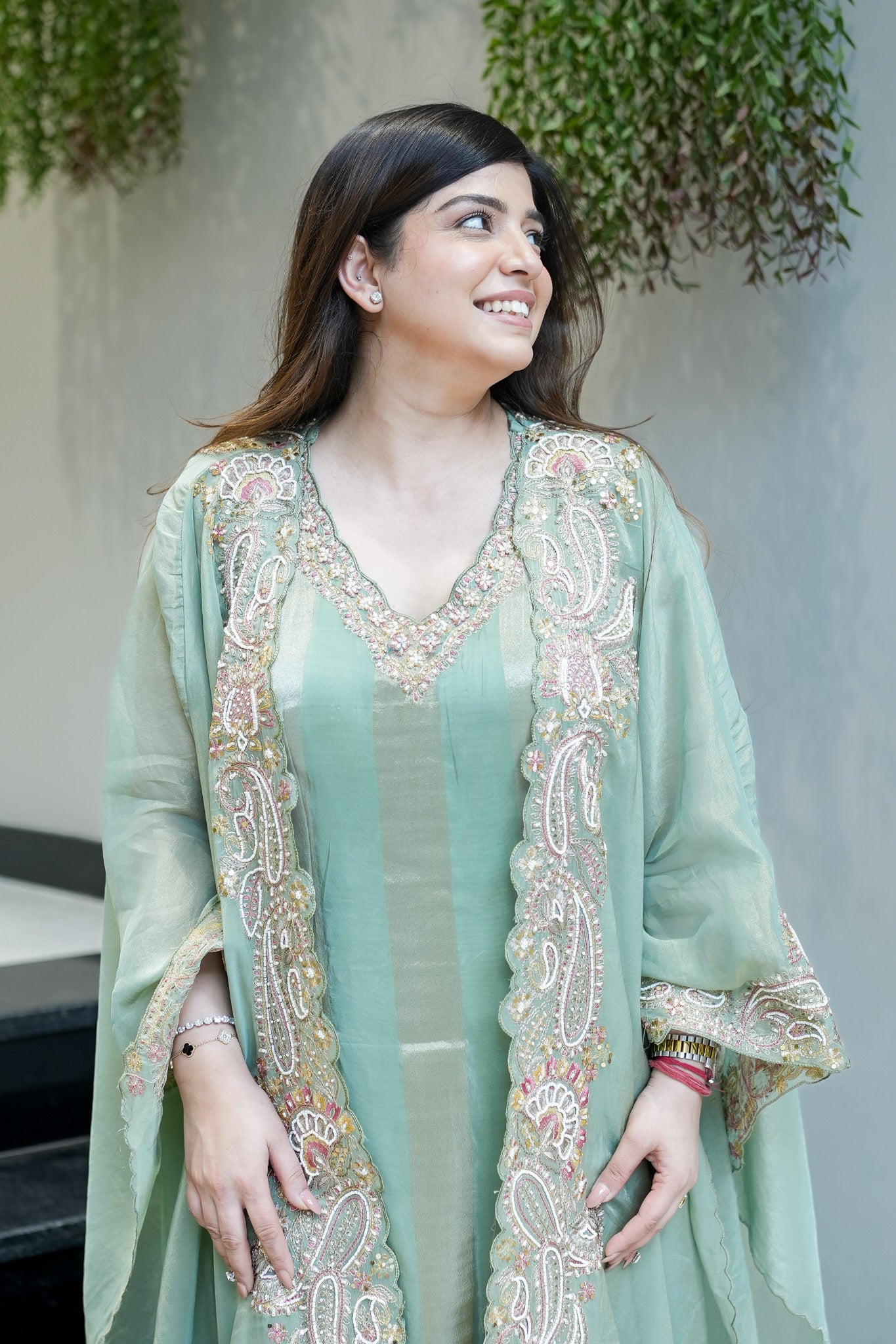 Avana Hand Embroidered Suit Set with Cape Style Dupatta