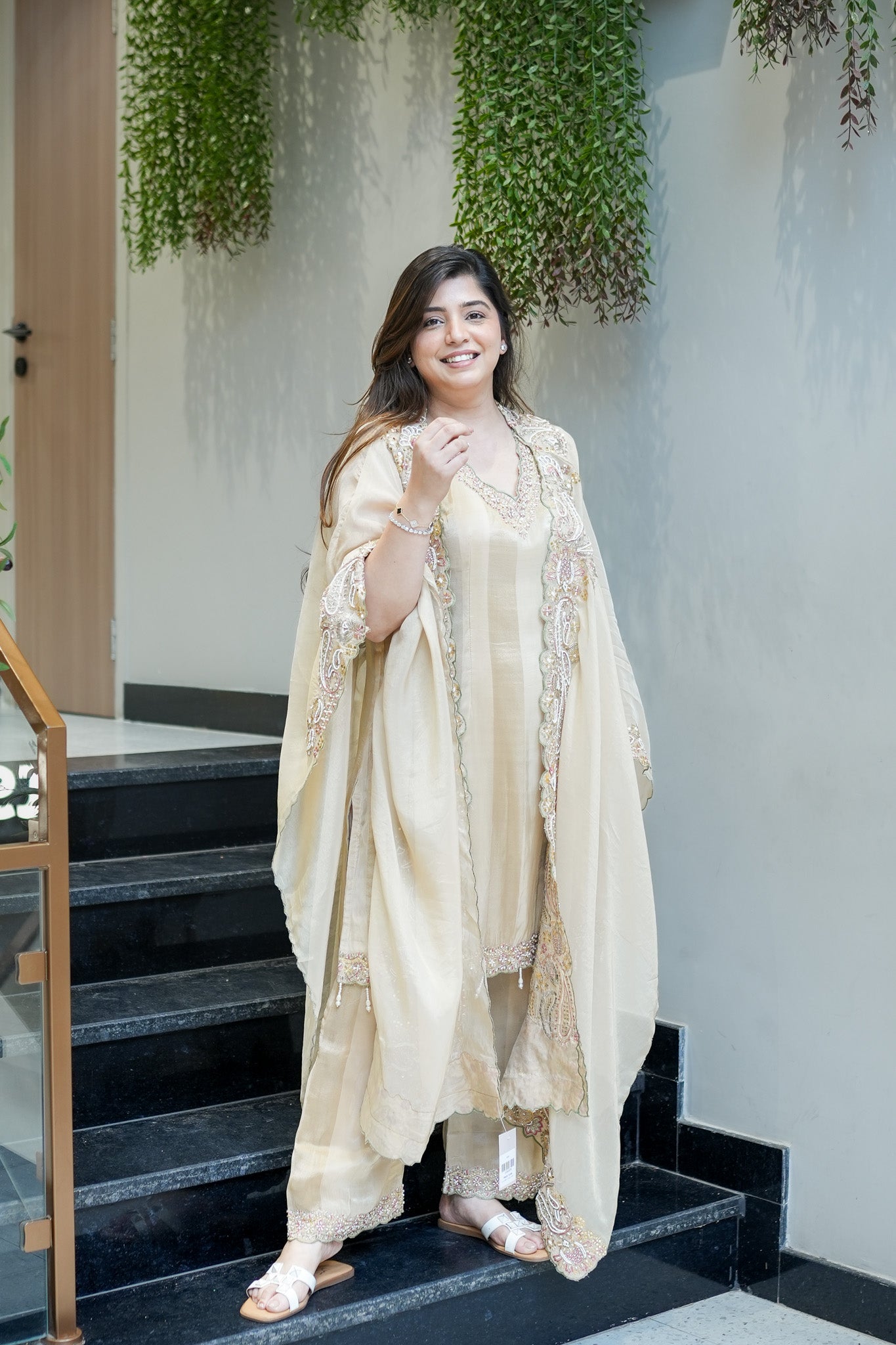 Avana Hand Embroidered Suit Set with Cape Style Dupatta