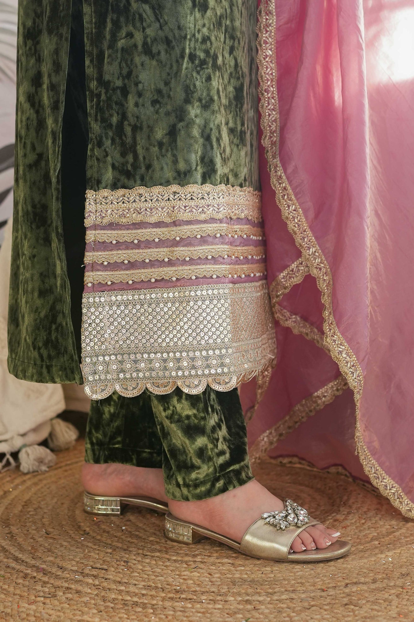 Raina Olive Velvet Suit Set