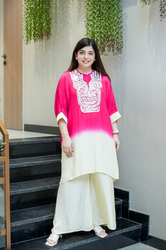 Ziya Hot Pink Embroidered Co ord Set