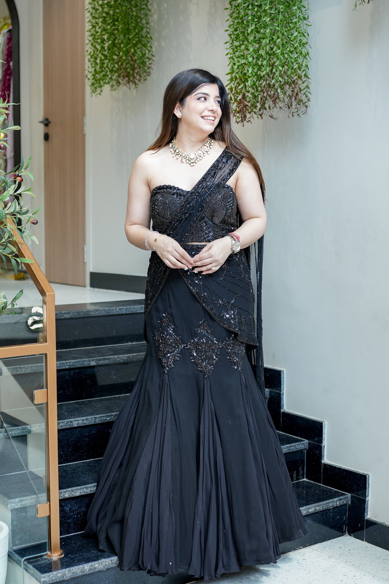 Madah Hand Embroidered Fish Cut Drape Saree