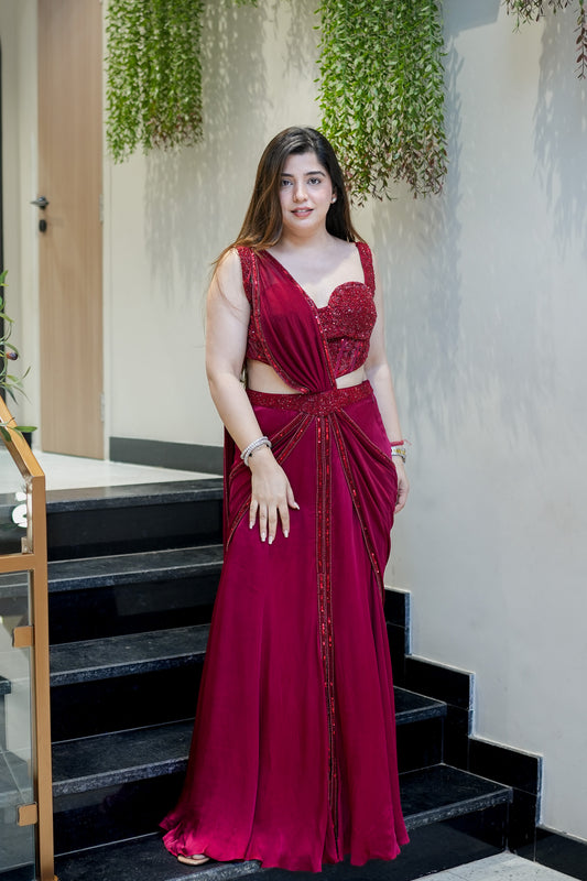 Mohana Embroidered Corset Drape Saree