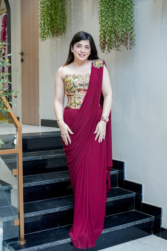 Sawana Hand Embroidered Corset Drape Saree