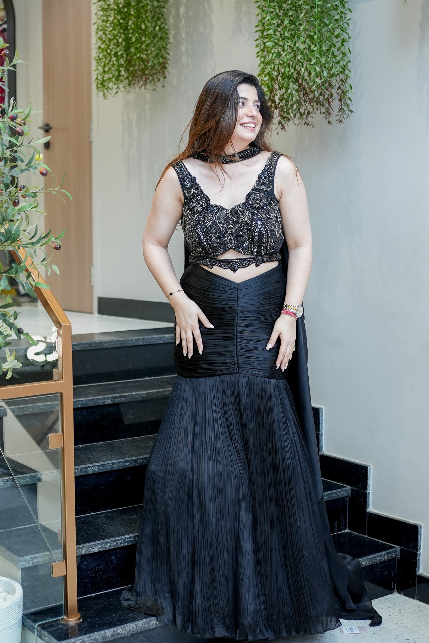 Ananya Black Embroidered Fish Cut Lehenga