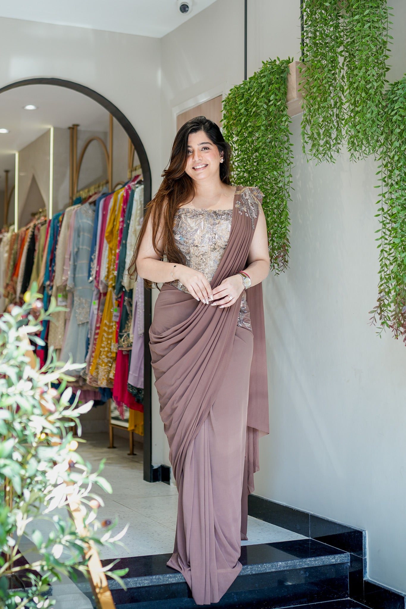 Navi Hand Embroidered Corset Drape Saree