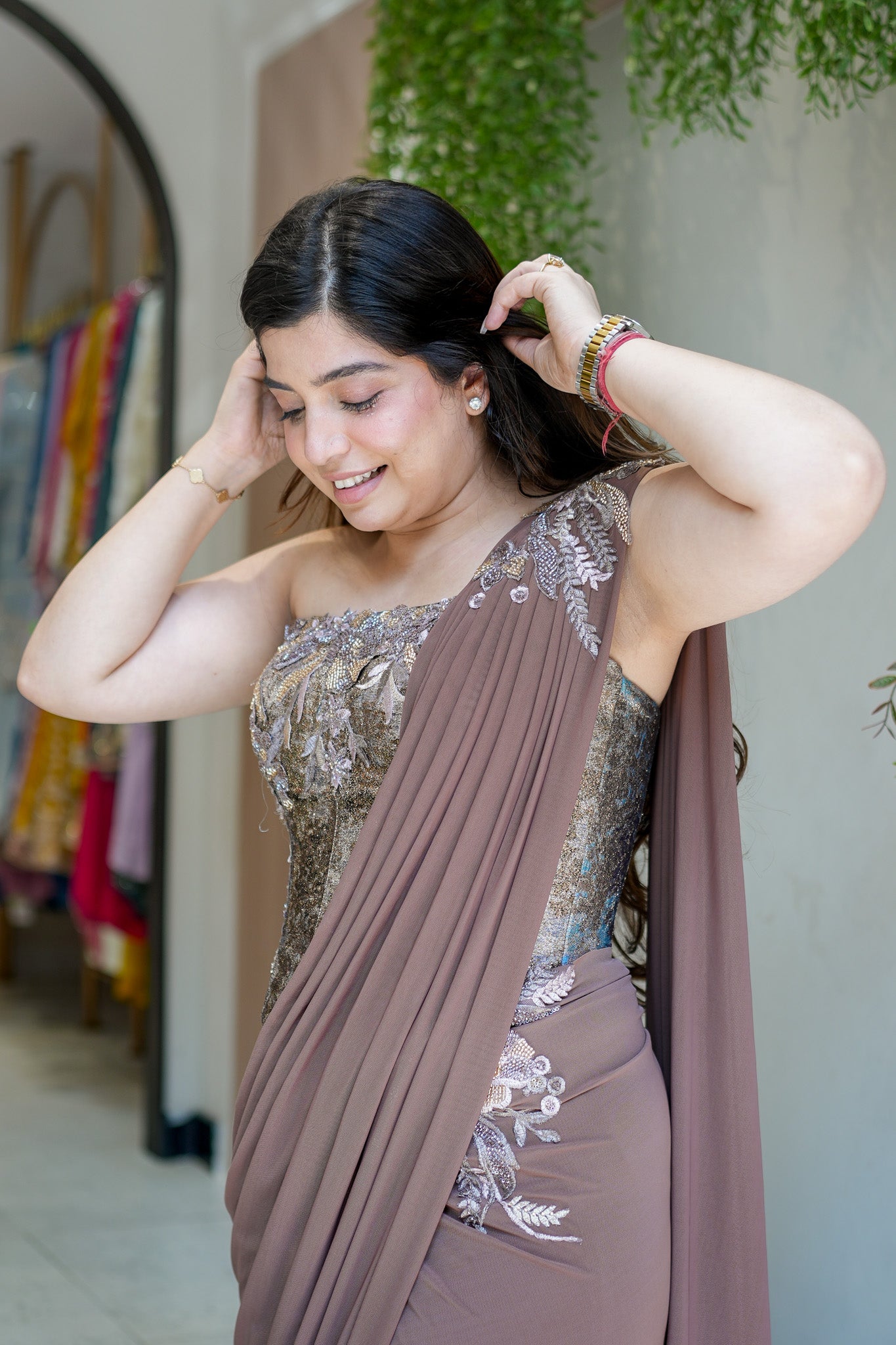 Navi Hand Embroidered Corset Drape Saree