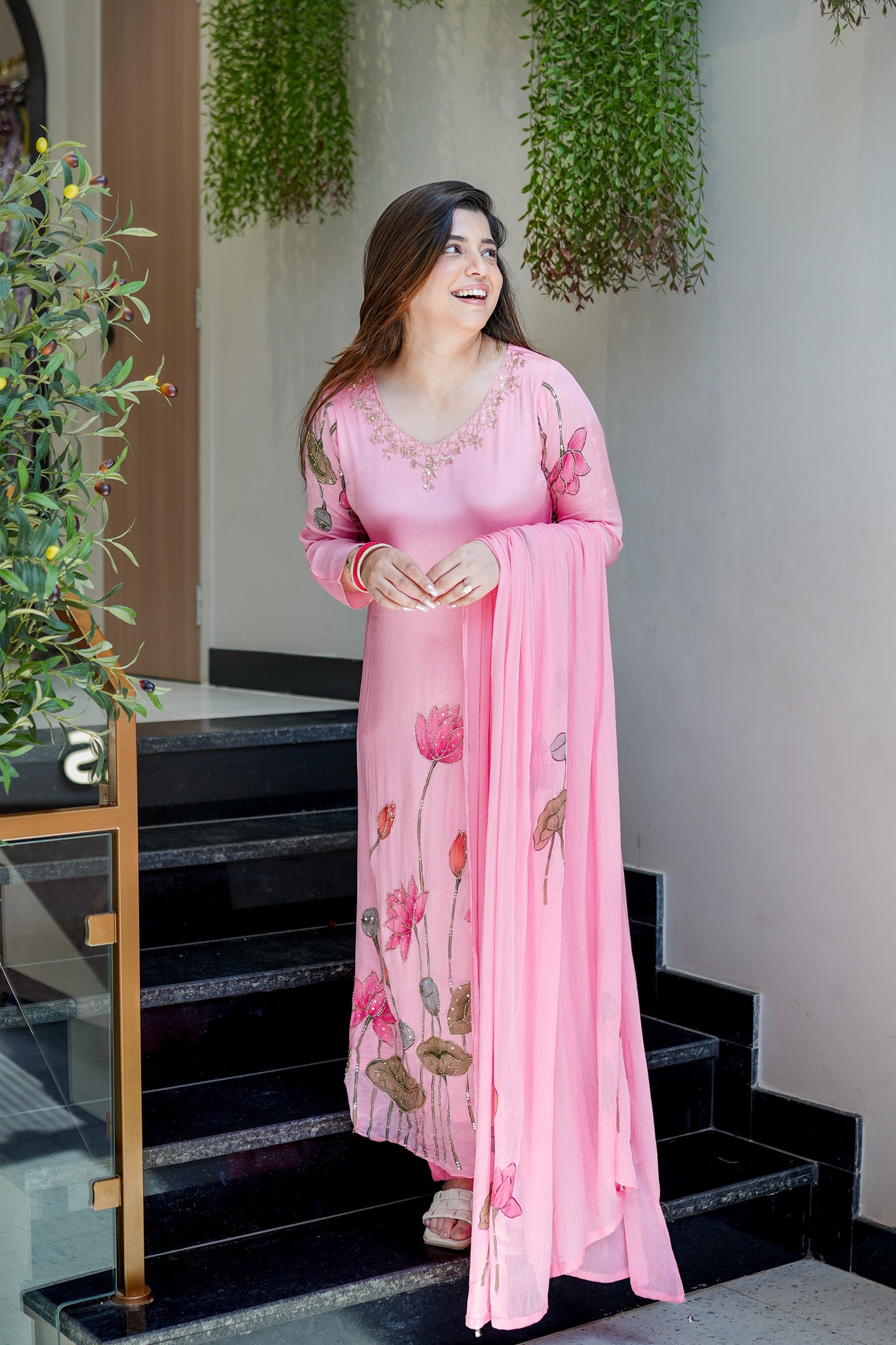 Ramini Hand Painted Anarkali Suit Set