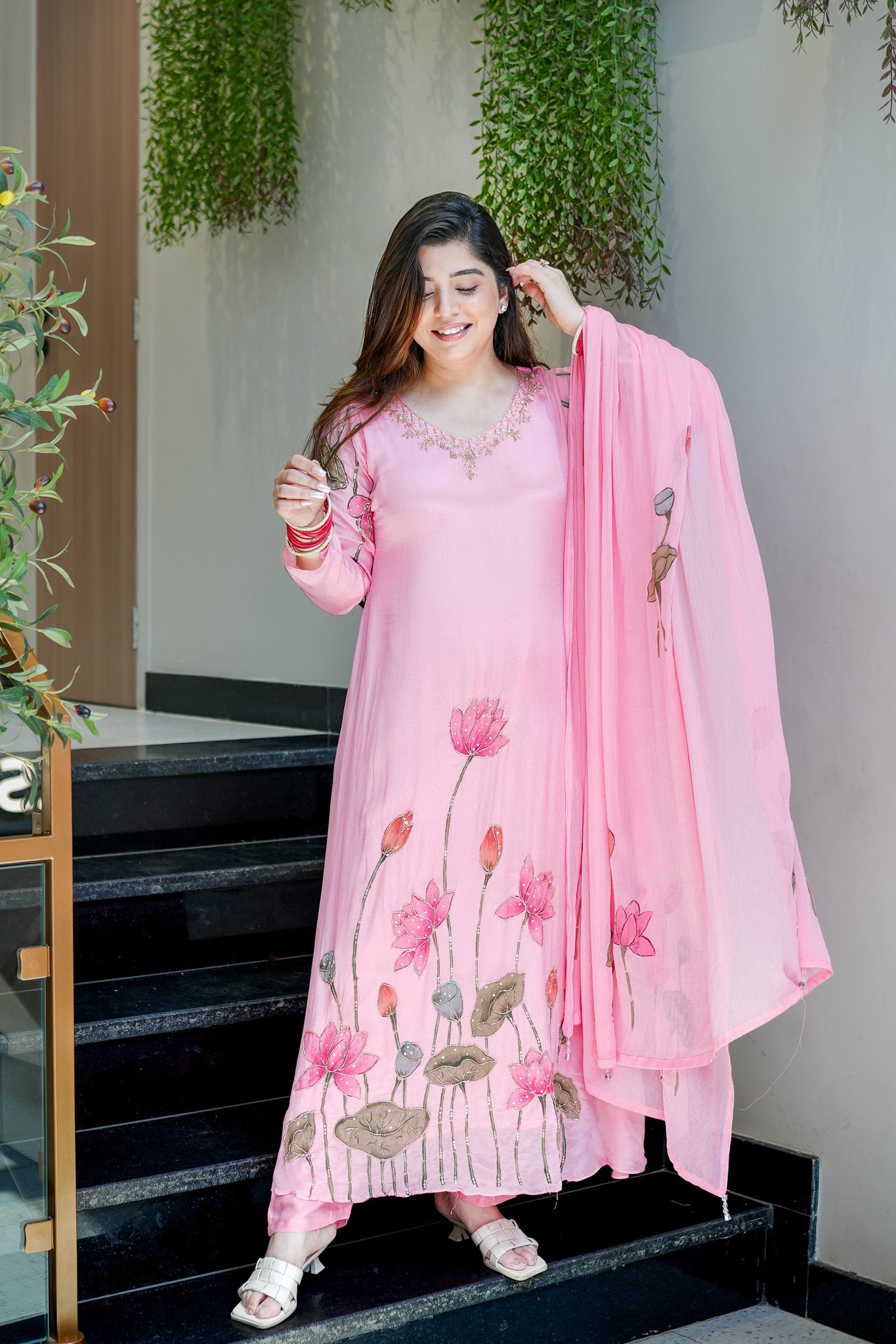 Ramini Hand Painted Anarkali Suit Set