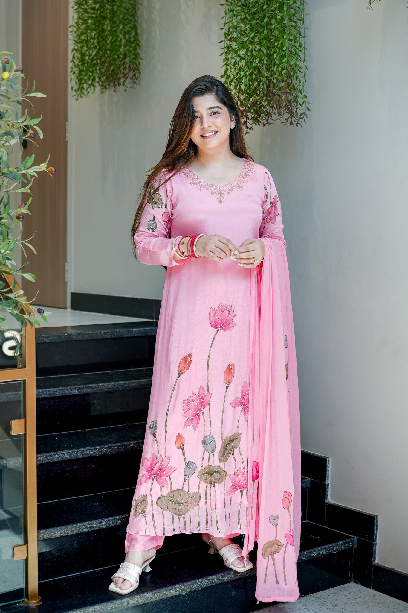 Ramini Hand Painted Anarkali Suit Set