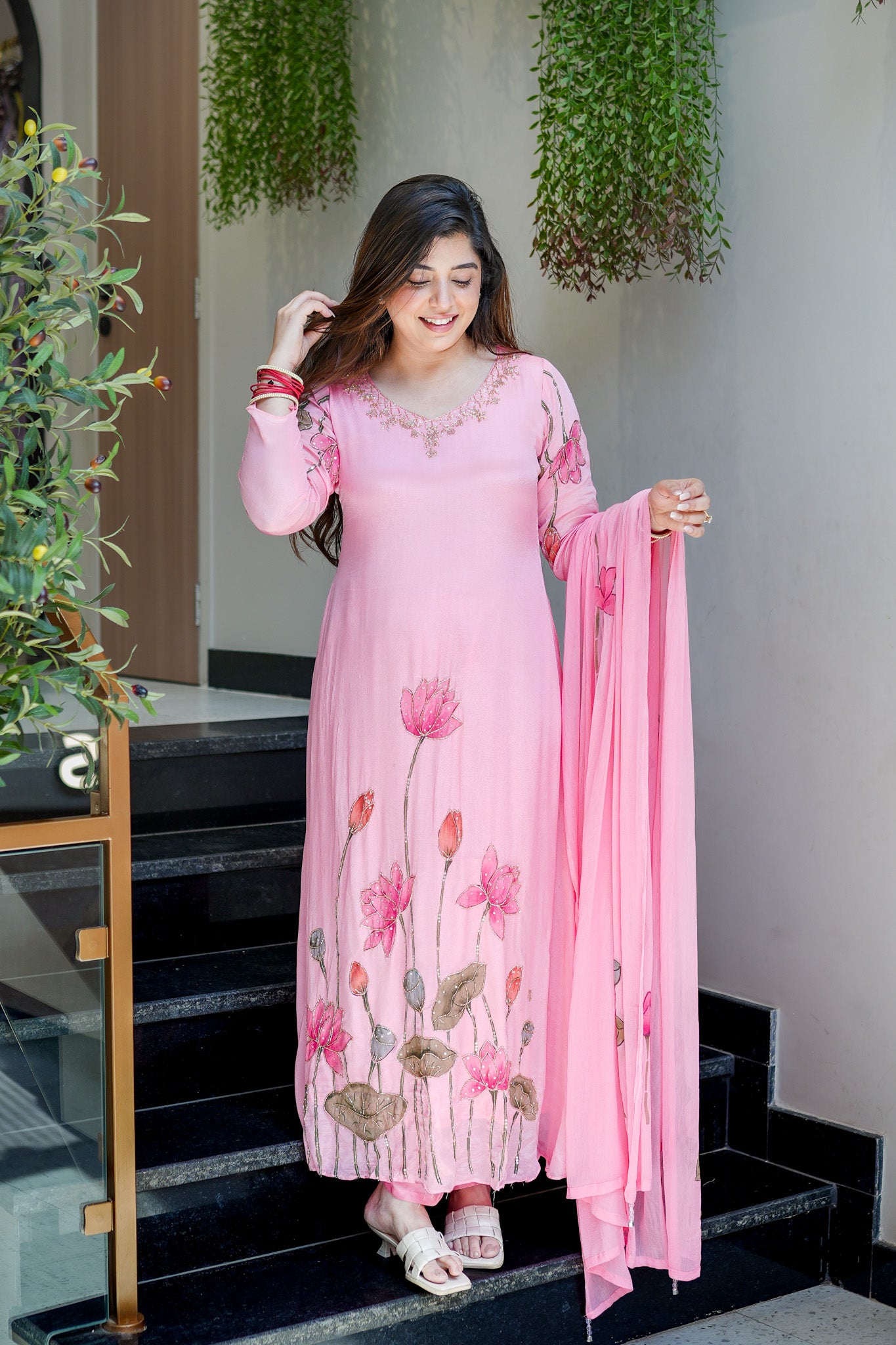 Ramini Hand Painted Anarkali Suit Set
