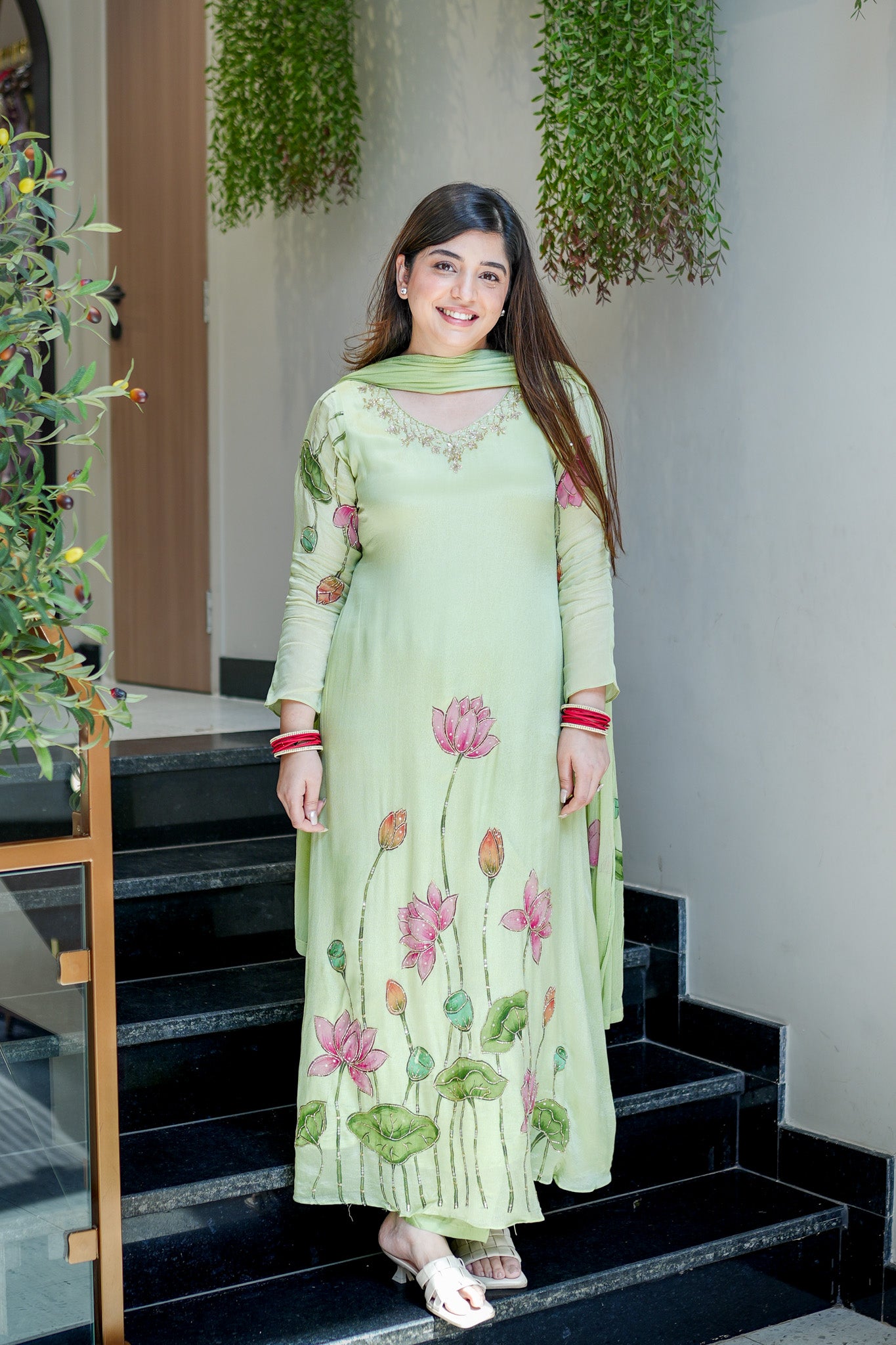Ramini Hand Painted Anarkali Suit Set