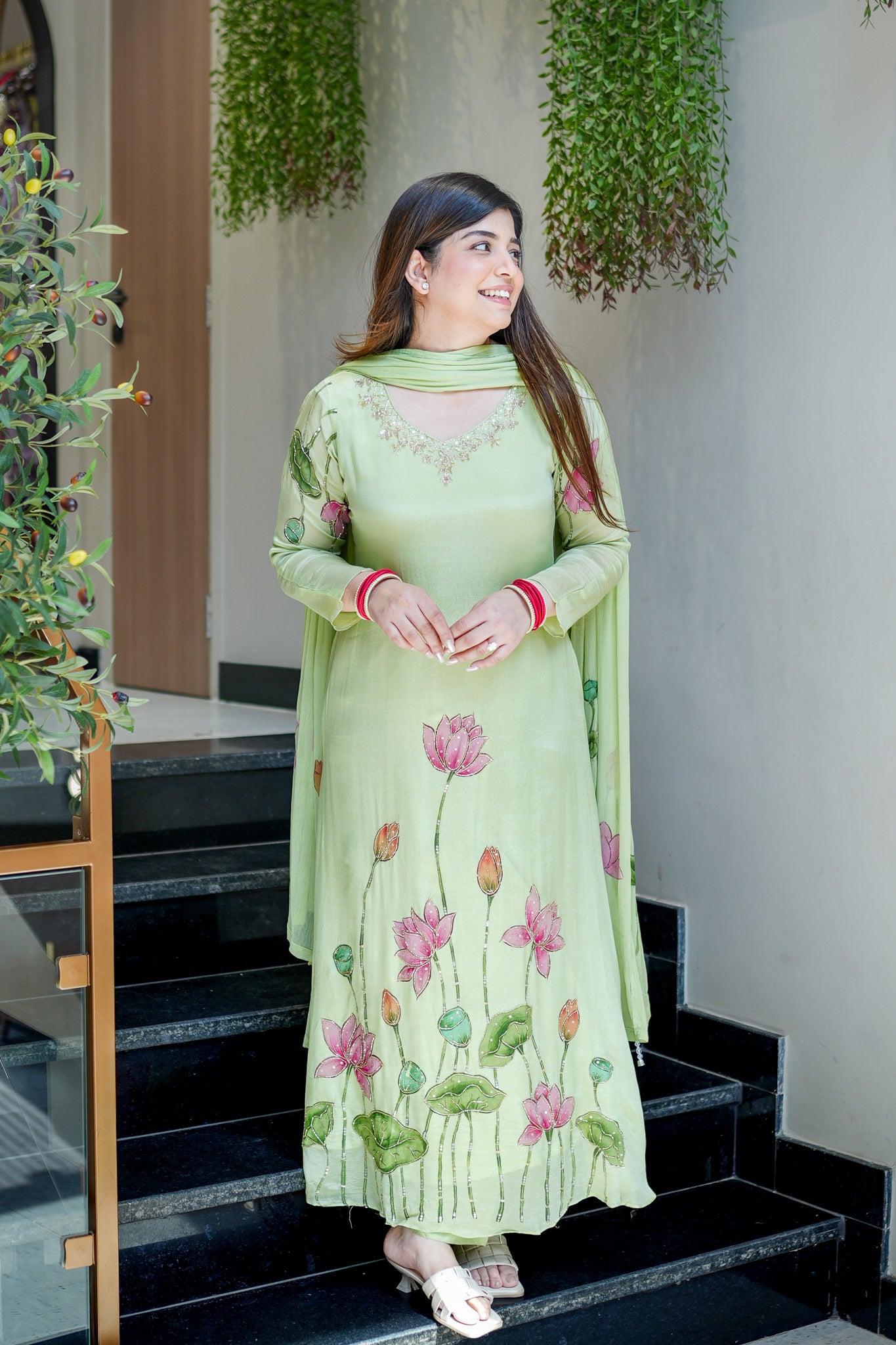 Ramini Hand Painted Anarkali Suit Set