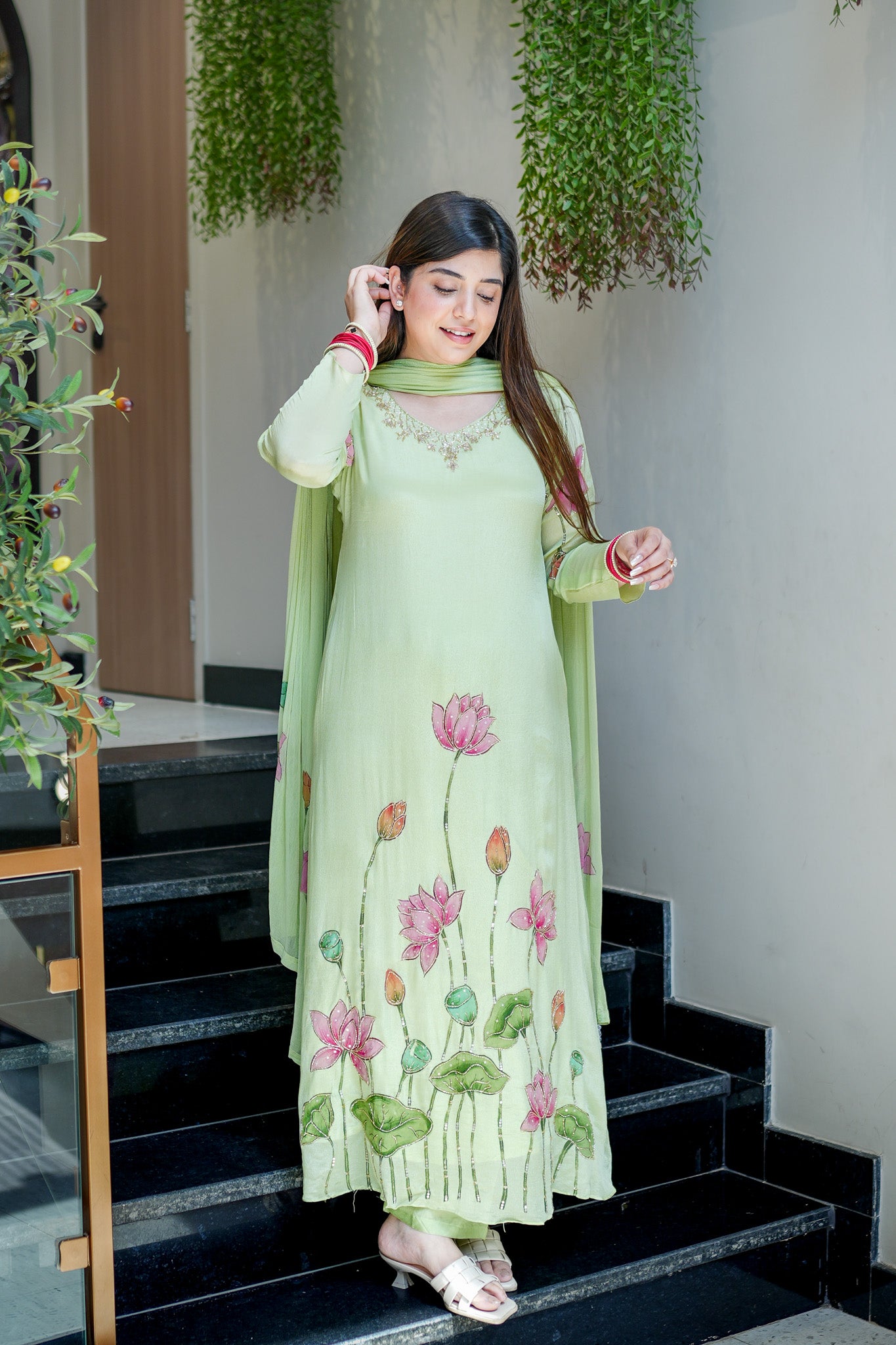 Ramini Hand Painted Anarkali Suit Set