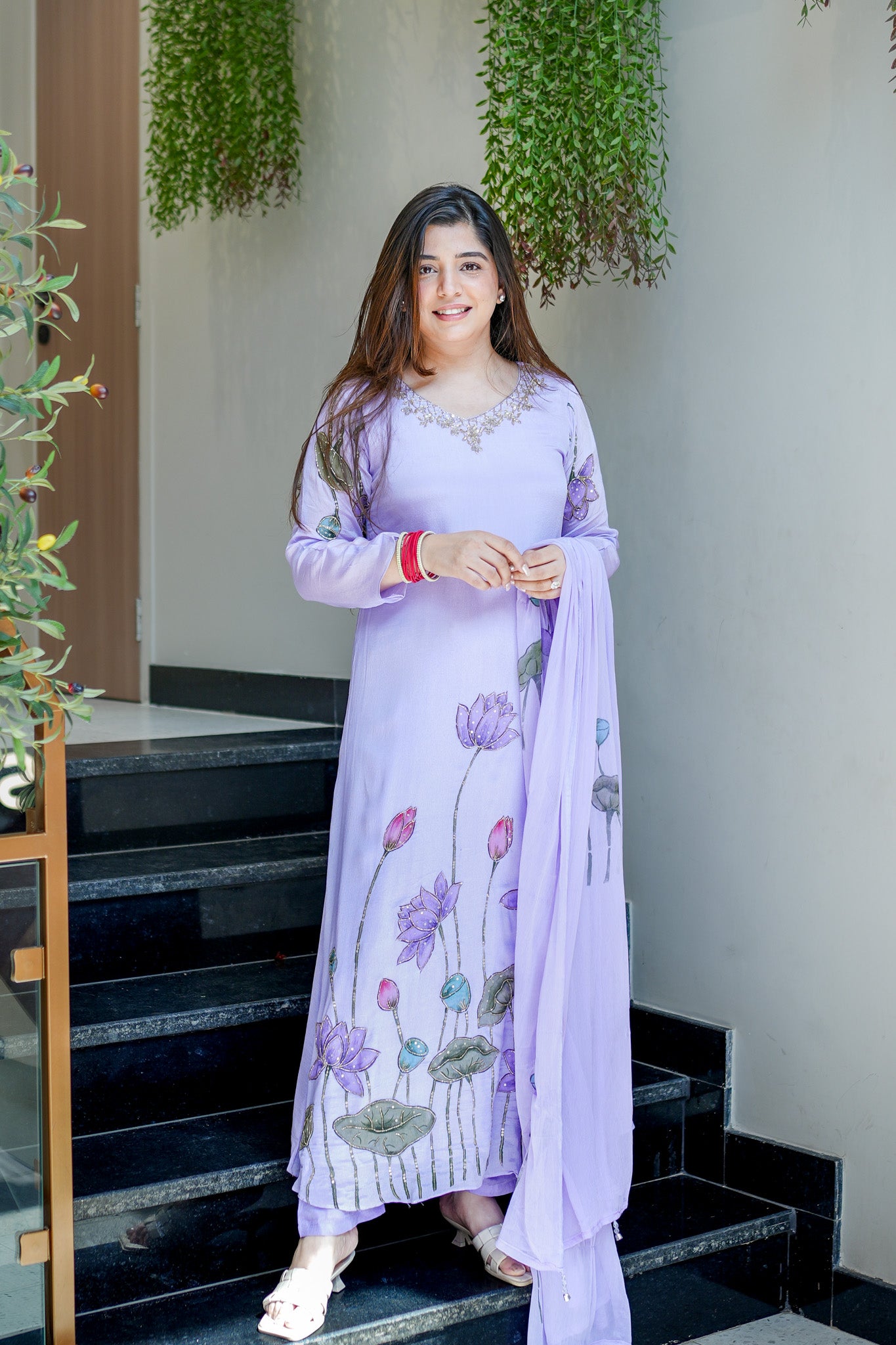 Ramini Hand Painted Anarkali Suit Set