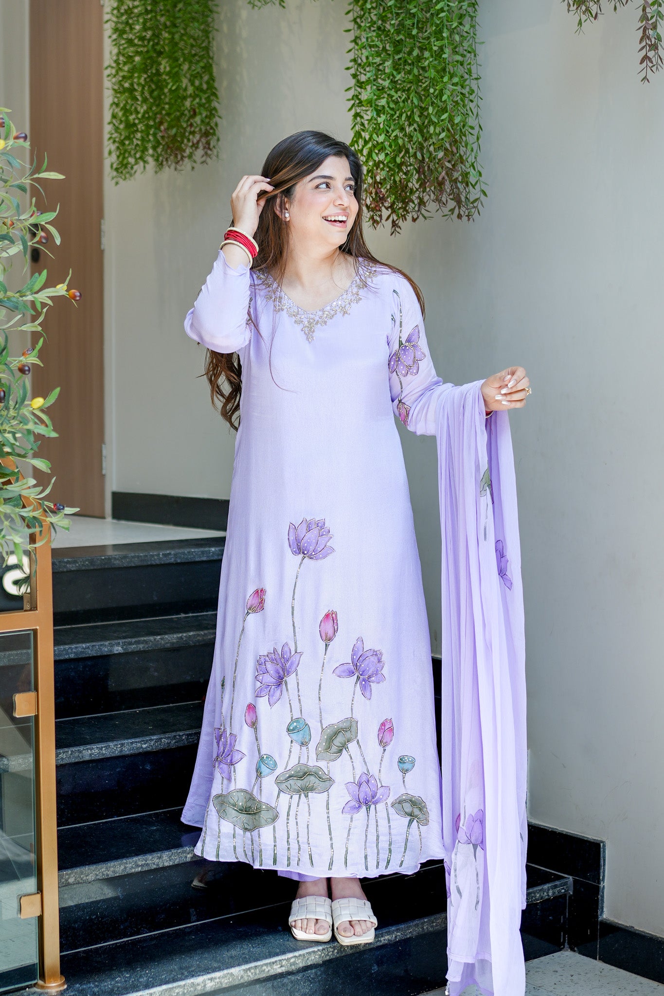 Ramini Hand Painted Anarkali Suit Set