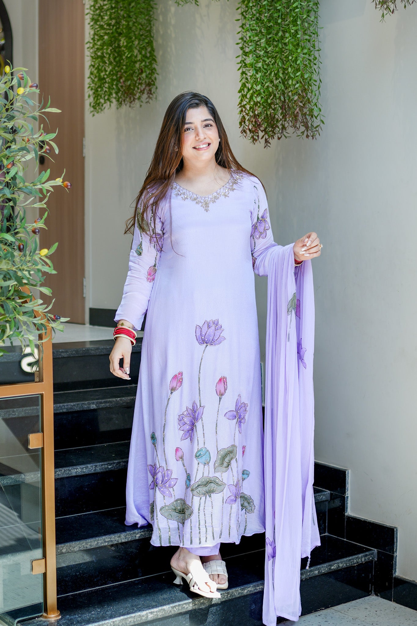 Ramini Hand Painted Anarkali Suit Set