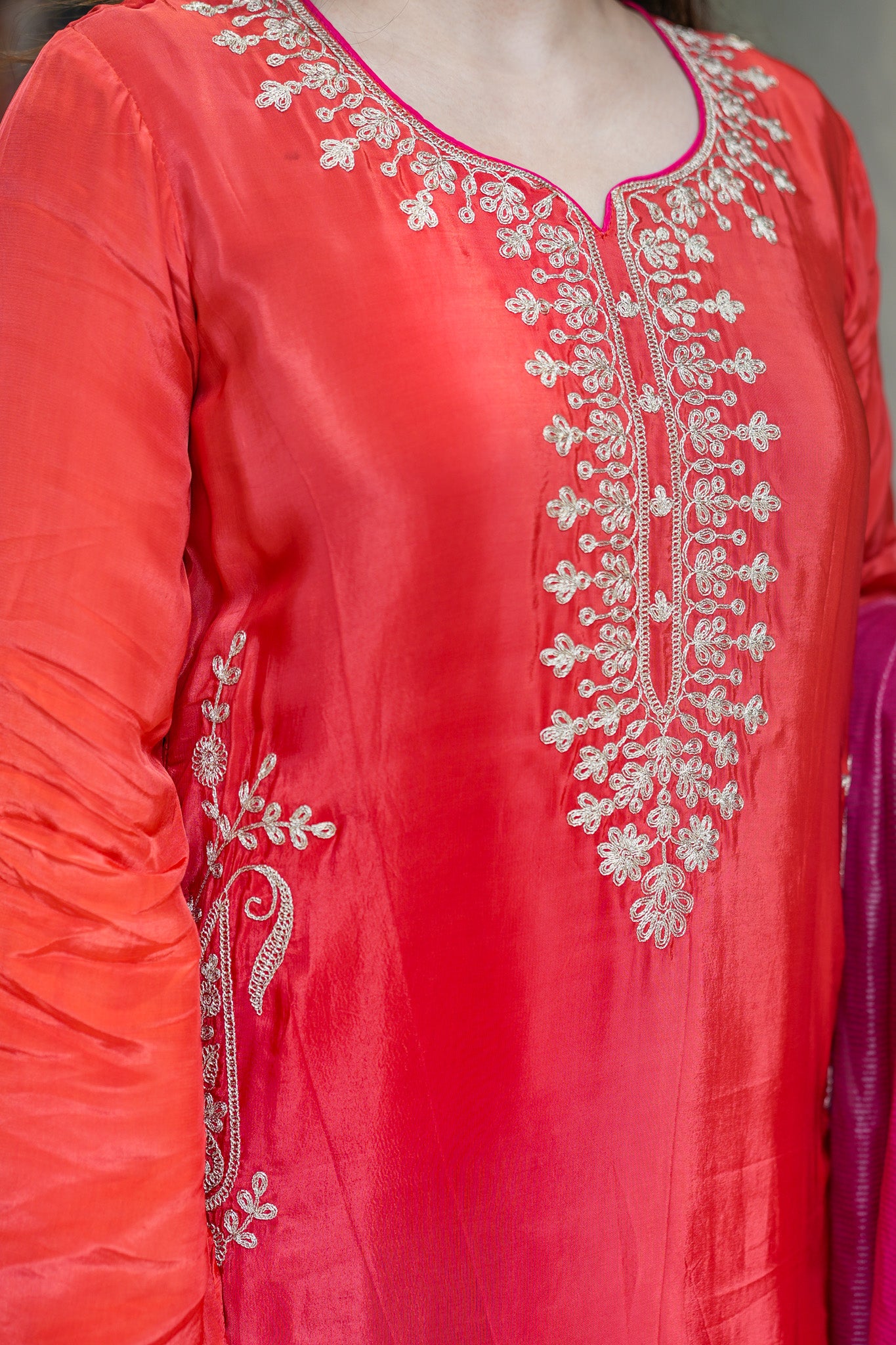 Frizaha Rust Embroidred Suit Set