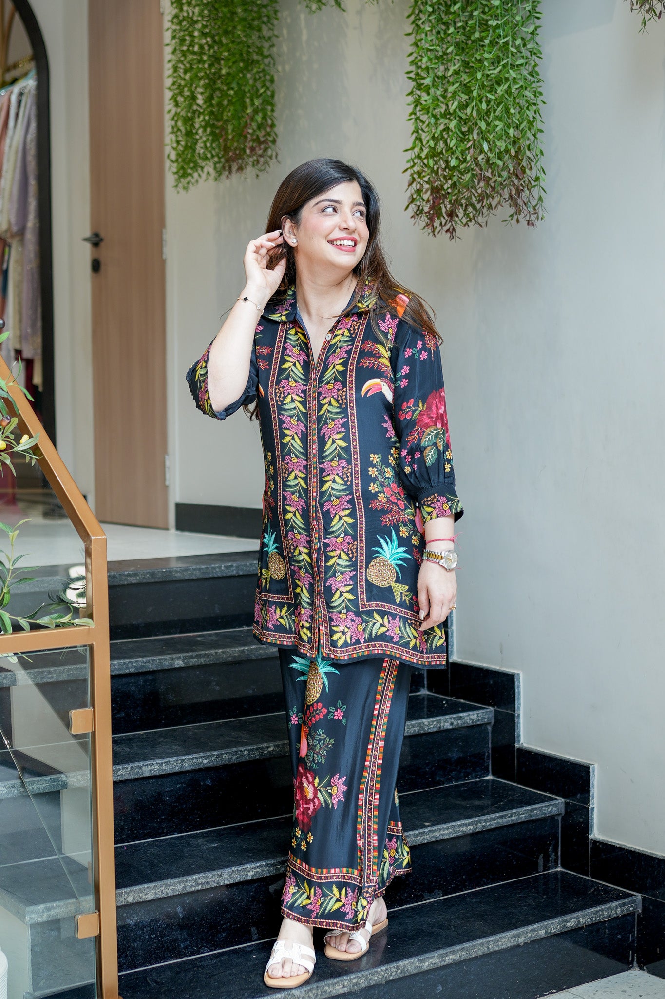 Roya Black Digital Print Cord Set